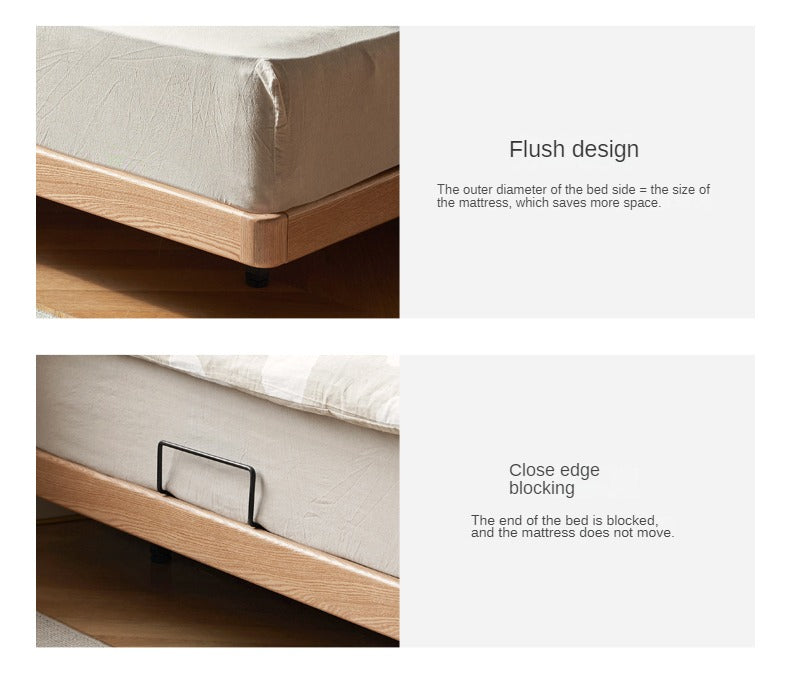 Solid Oak Wood Platform Bed - Headboard Free Modern Design with Night Light - Perfect for Bedroom, Guest Room & Small Spaces