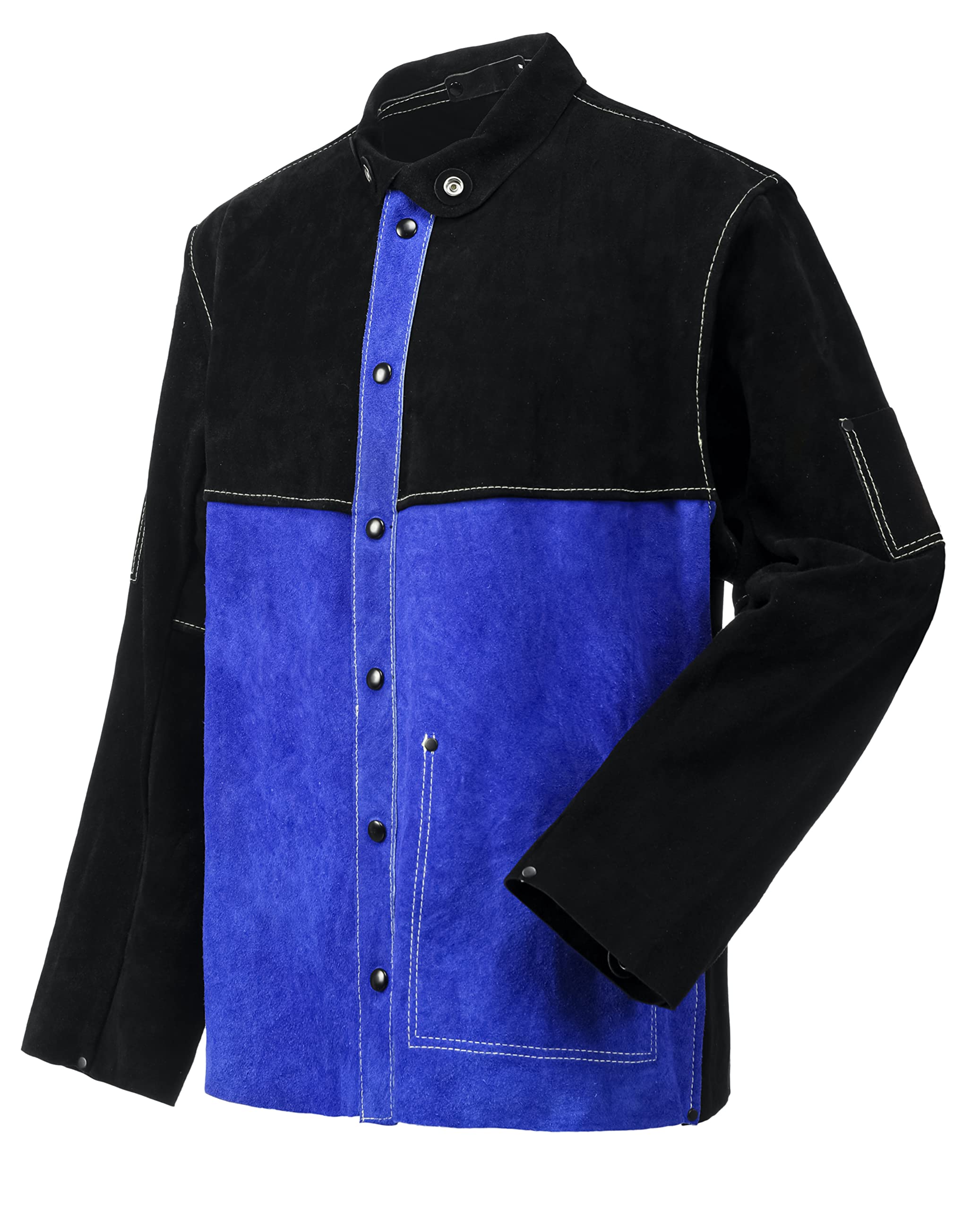 ANTAITHER Black & Blue Leather Welding Jacket - Heavy Duty Heat & Flame Resistant Work Jacket for Men & Women | Perfect for Metalworking, Welding & Industrial Safety Protection