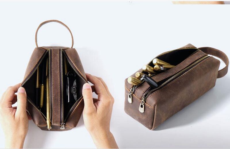 Premium Large Leather Pencil Case - Durable Pen Organizer for School, Office & Travel - Stylish Stationery Holder for Students & Professionals