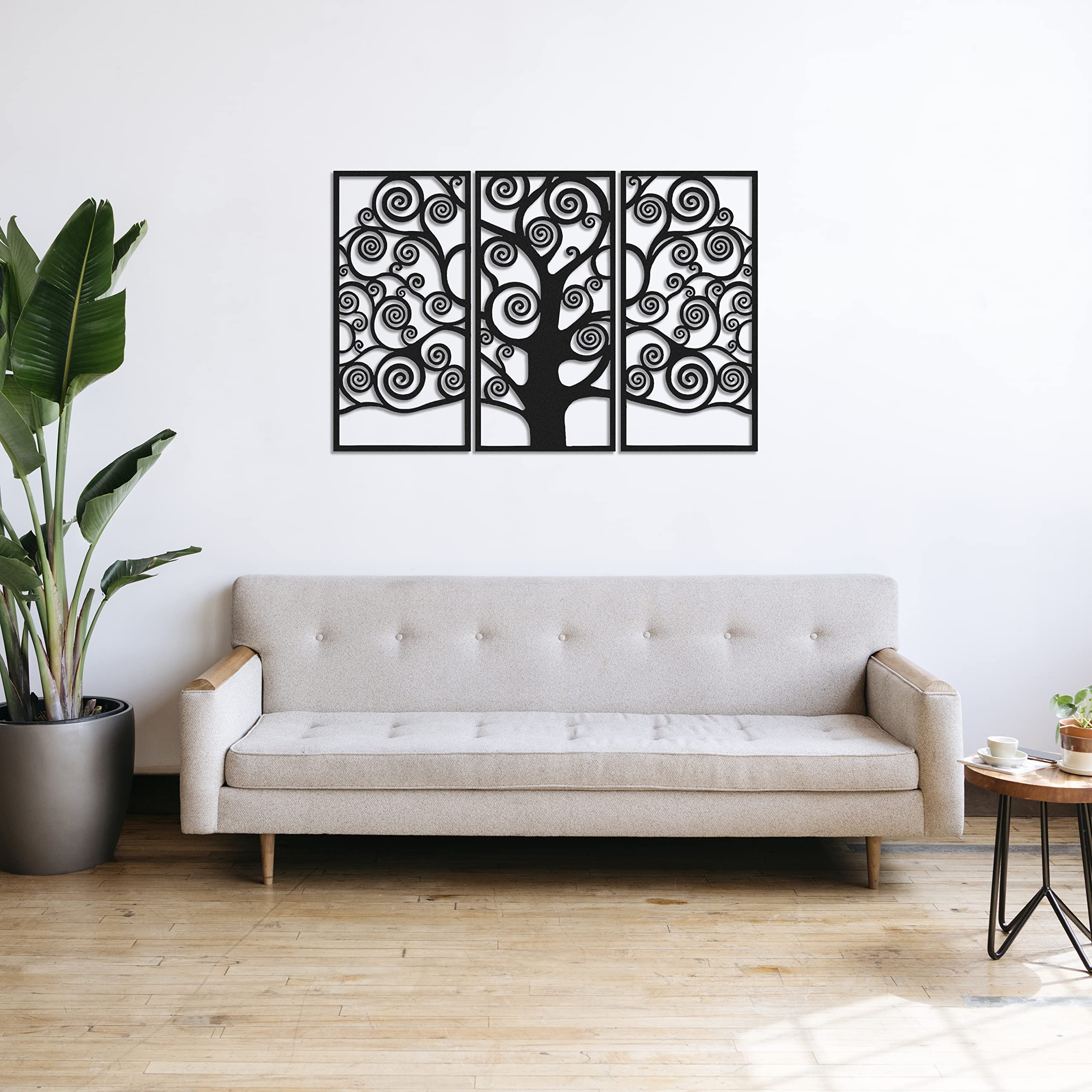 Gustav Klimt Tree of Life Metal Wall Art Set - 3 Piece Black Home Decor (99x49cm) - Elegant Wall Decorations for Living Room, Bedroom & Office Gifts