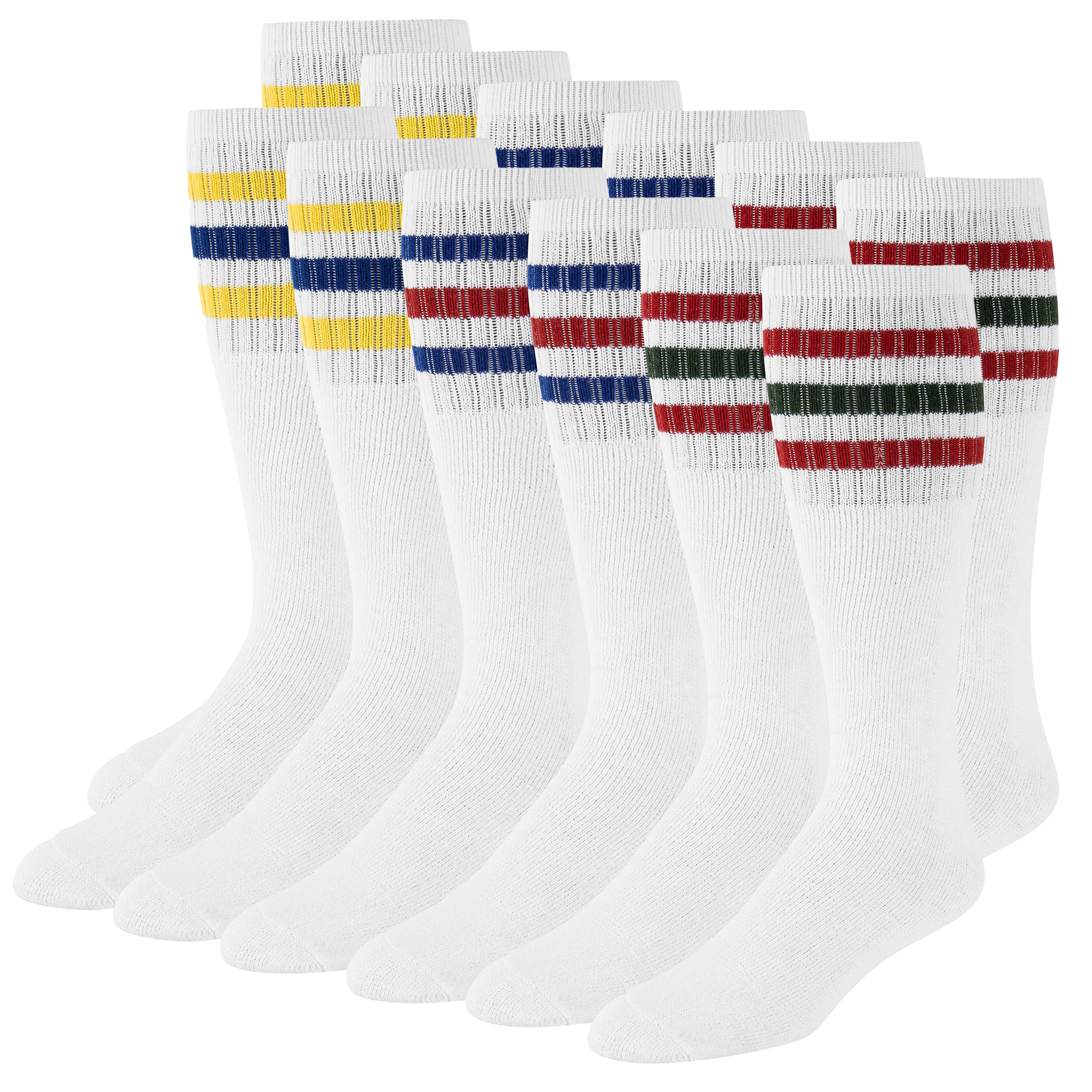 Men's Striped Over The Calf High Tube Socks - 6-Pair Pack (Sizes 9-15) | Comfortable Athletic & Casual Socks for Running, Hiking & Everyday Wear