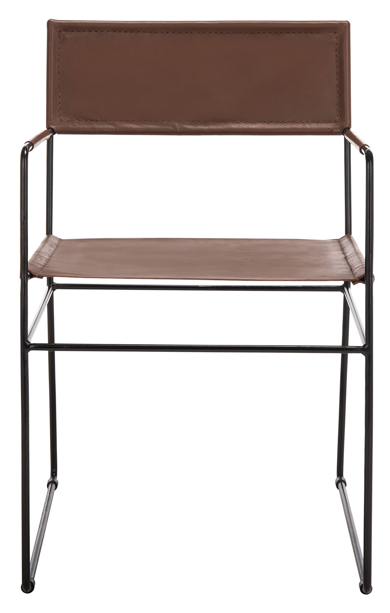 SAFAVIEH Alyx Cognac Leather & Black Dining Chairs (Set of 2) - Fully Assembled Modern Kitchen & Dining Room Furniture for Home & Restaurant Use