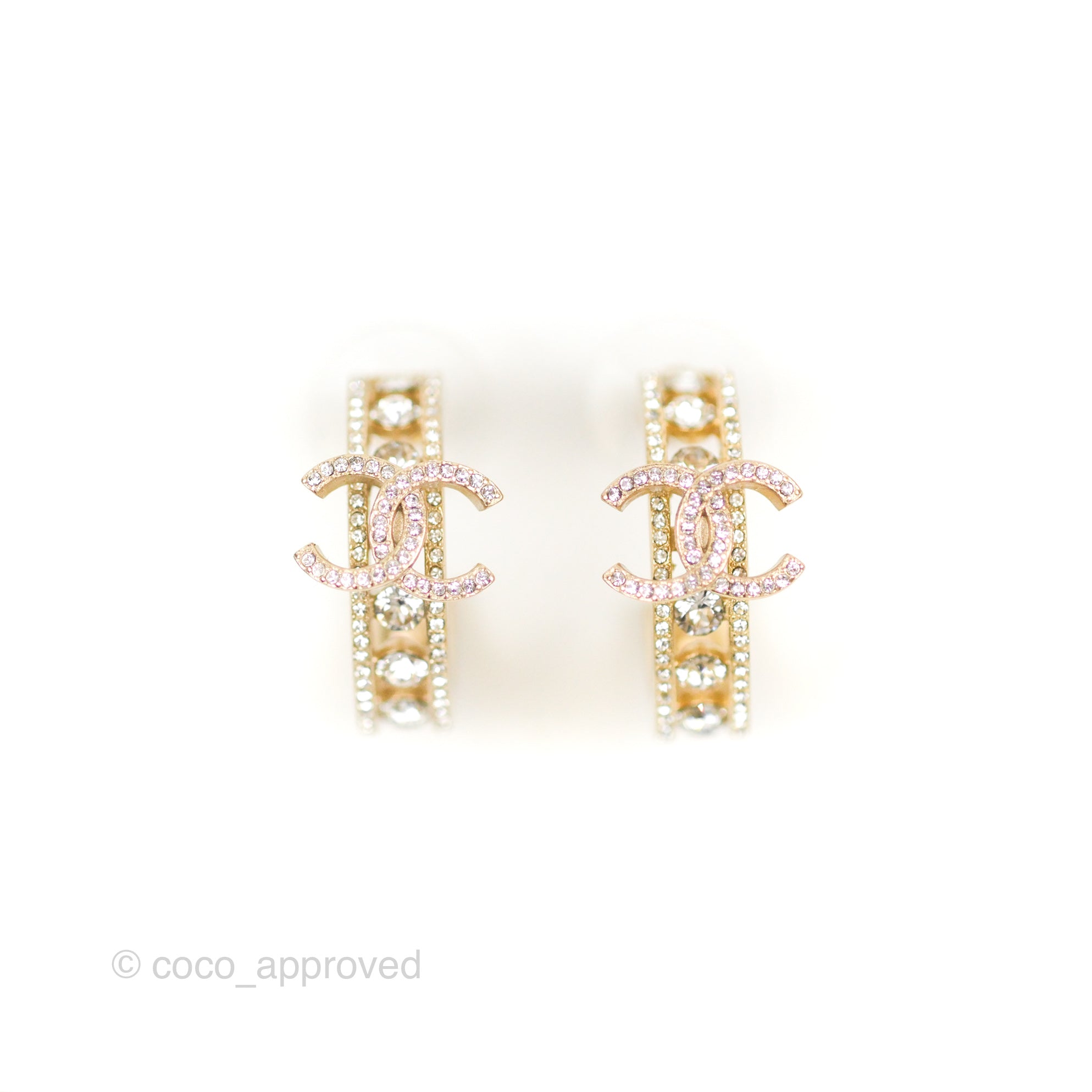 Chanel CC Crystal Hoop Earrings 20K Gold Tone - Luxury Fashion Jewelry for Women, Perfect for Parties, Weddings & Special Occasions