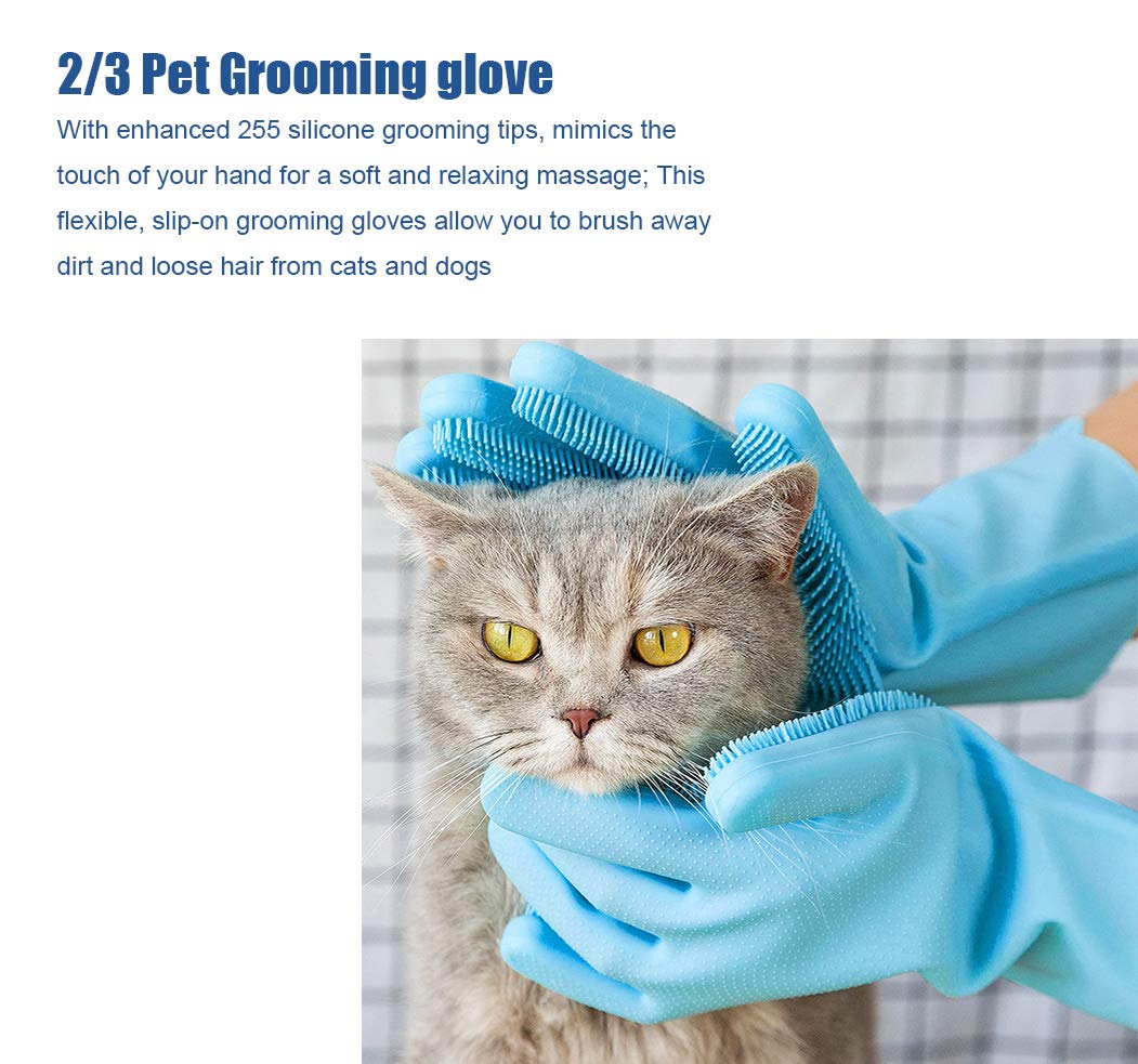 3-in-1 Pet Grooming Gloves for Dogs & Cats - Bathing Brush, Hair Remover & Nail Clippers - Gentle Massage & Deshedding Gloves for Bath Time & Shedding Season - Perfect for Home Pet Care & Professional Groomers