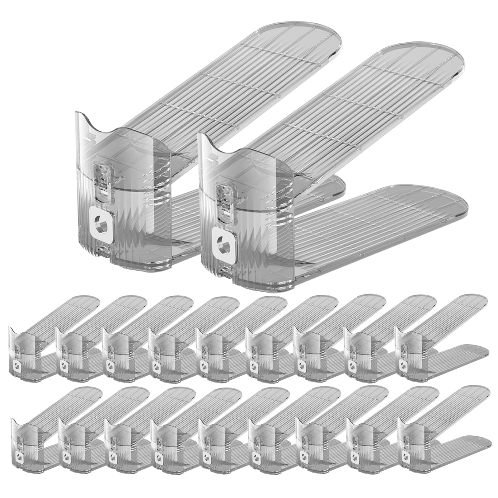 Clear Shoe Stackers & Organizers - 20 Pack Grey Shoe Slots for Closet Storage | Space-Saving Shoe Display Shelf | Perfect for Sneakers, Heels & Boots Organization | Ideal for Bedroom, Closet & Entryway Shoe Storage