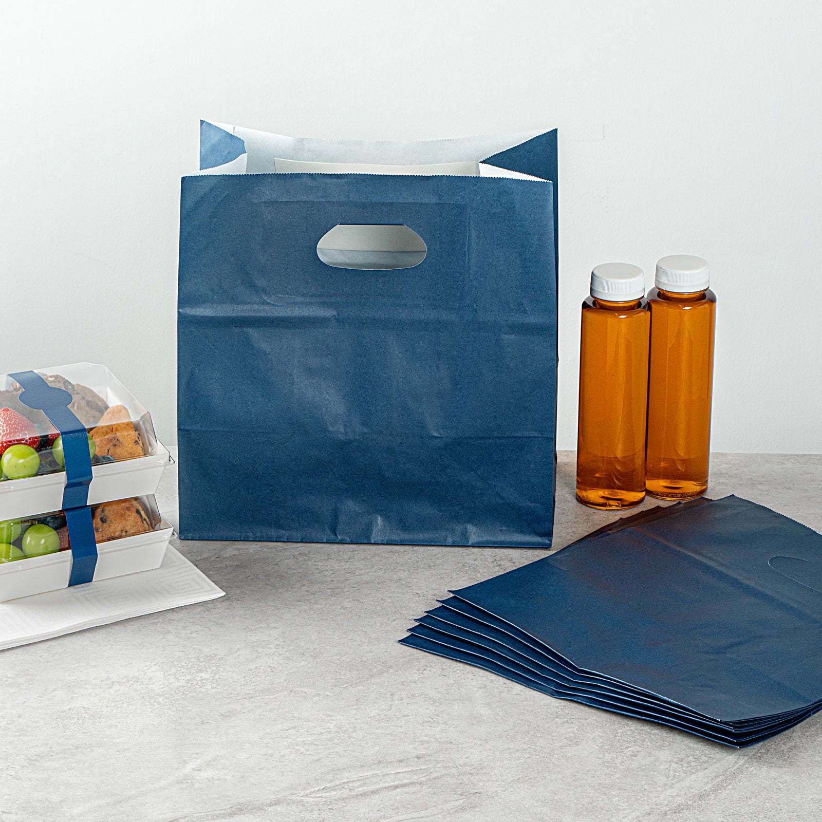 Premium Rectangle Midnight Blue Paper Take Out Bags with Handles - 11