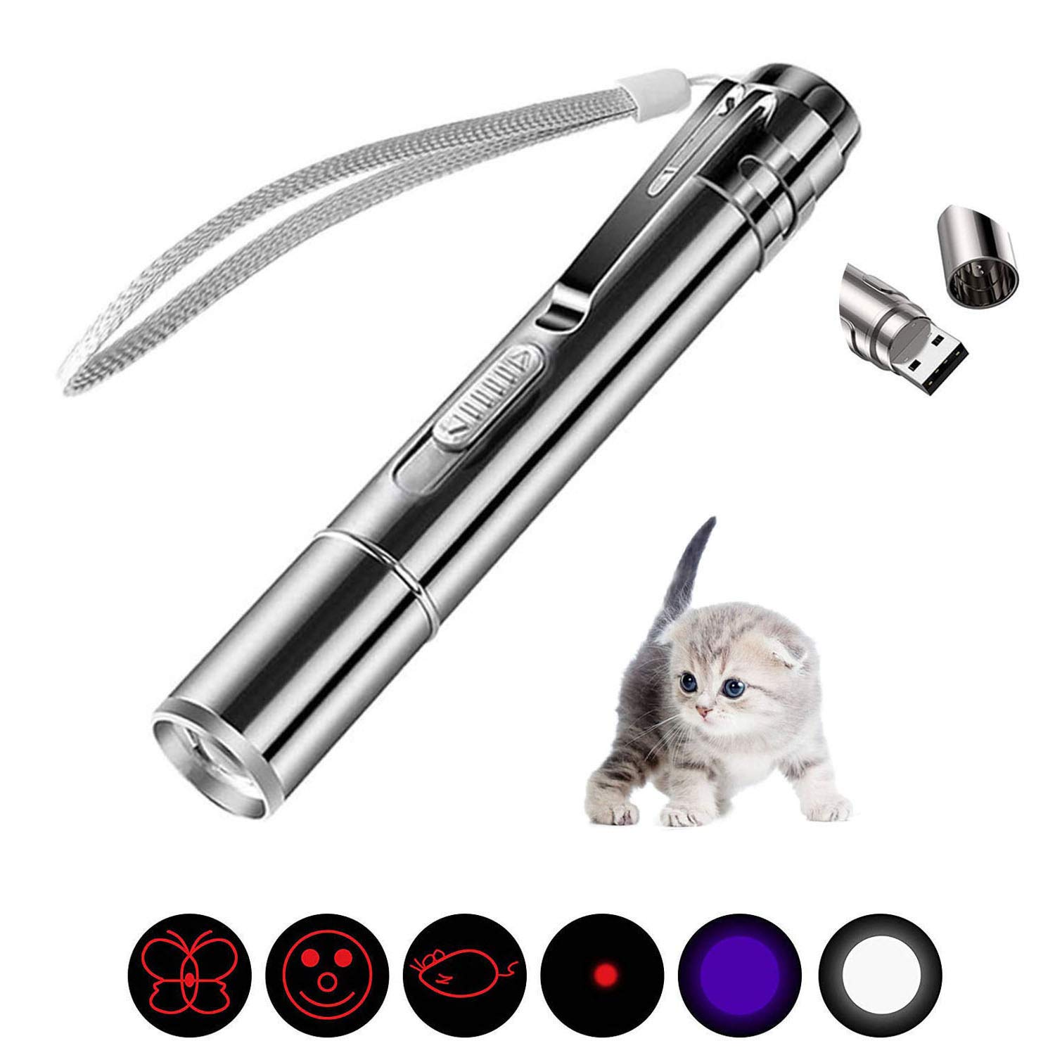 SUOXU 7-in-1 LED Cat Toy with USB Rechargeable Pointer - Interactive Cat Chaser Wand for Exercise & Training - Perfect for Indoor Play & Pet Bonding Time