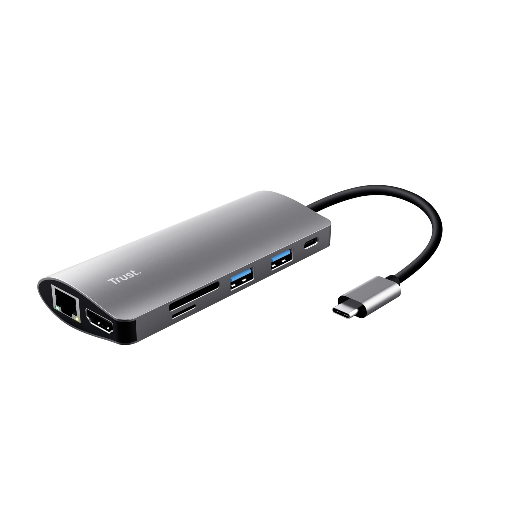 Trust Dalyx 7-in-1 USB-C Hub with HDMI 4K 30Hz, Ethernet, 2 USB-A Ports, SD/MicroSD Card Readers - USB C Adapter for MacBook Pro/Air, Windows Laptops, Chromebook - Perfect for Home Office, Remote Work & Travel