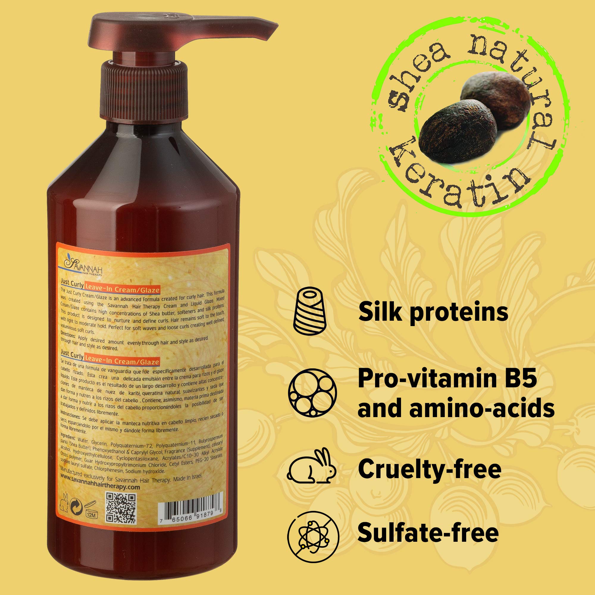 Leave In Conditioner for Curly & Dry Damaged Hair - 16.9 oz Deep Moisturizing Cream with Shea Butter, Cotton & Silk Protein, Vitamin B6 - Sulfate Free Curl Defining Treatment for Natural Hair Care - Perfect for Daily Hydration & Frizz Control
