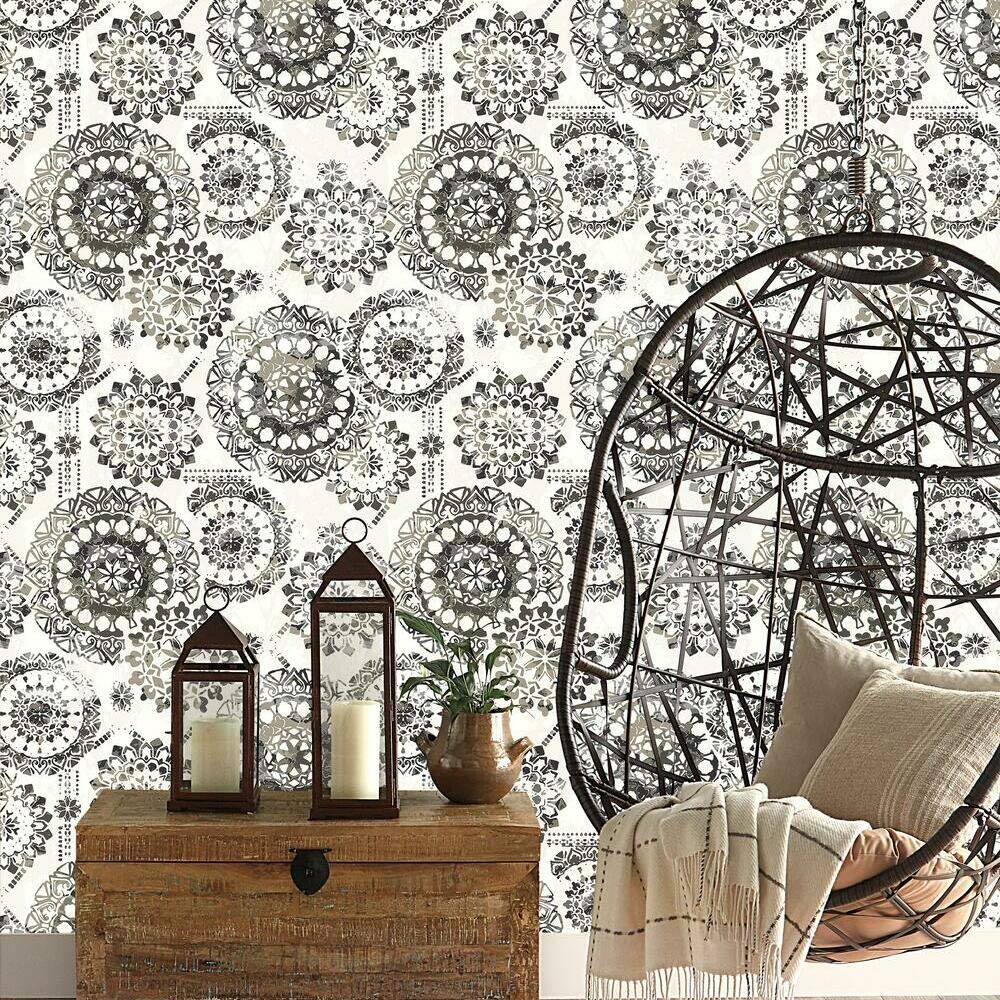 RoomMates Bohemian Medallion Peel and Stick Wallpaper - Self-Adhesive Removable Wall Decor for Bedroom, Living Room & Nursery - Easy DIY Home Decoration