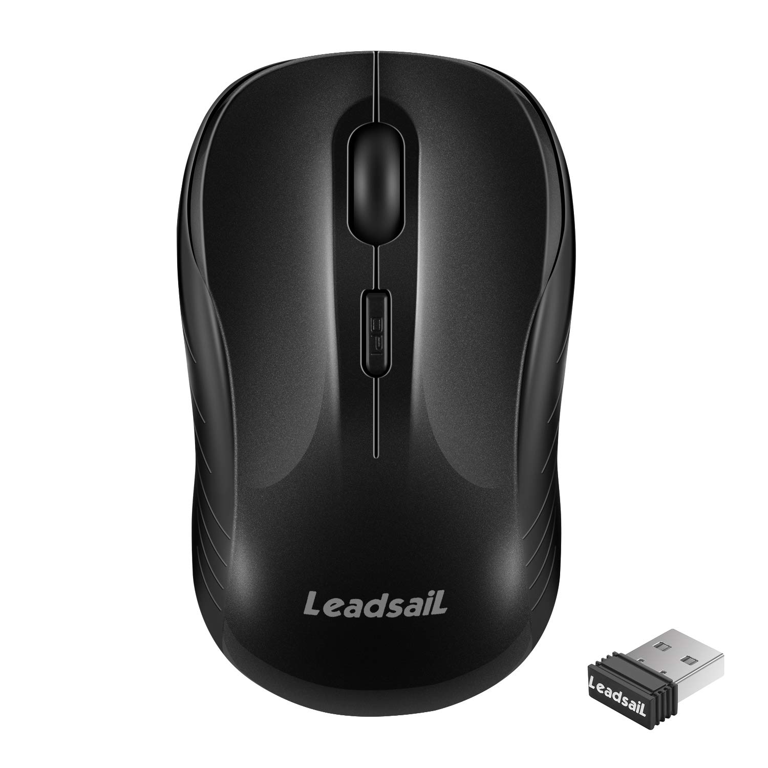 LeadsaiL 2.4G Wireless Ergonomic Mouse with USB Receiver - 3 Adjustable DPI, Silent Click for PC, Laptop, MacBook (Black) | Perfect for Office Work, Gaming & Travel Use