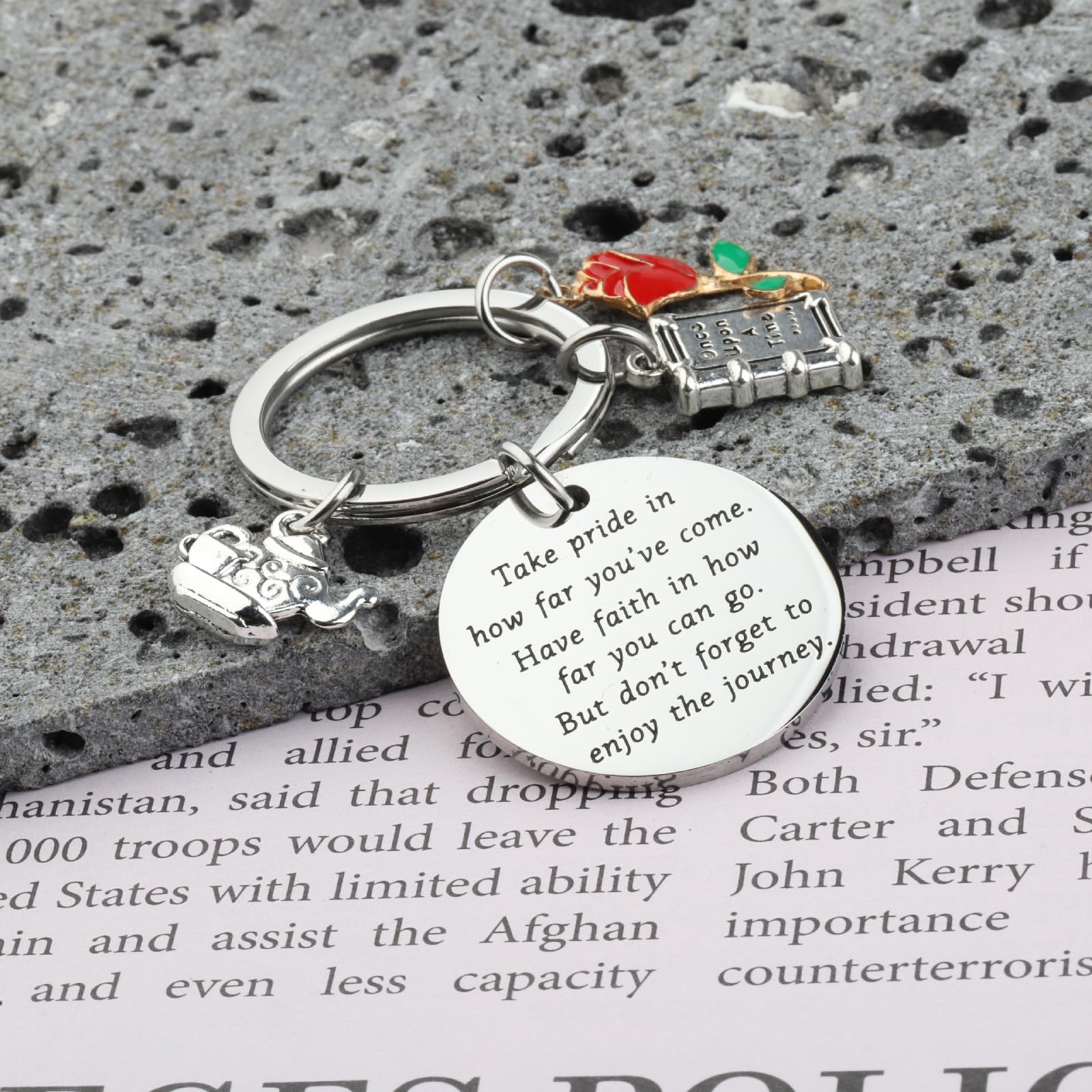 Fairy Tale Inspired Beauty and the Beast Rose Keychain - Elegant Princess Jewelry Gift for Women, Disney Movie Fan Collectibles | Perfect for Cosplay, Birthday Presents, and Special Occasions