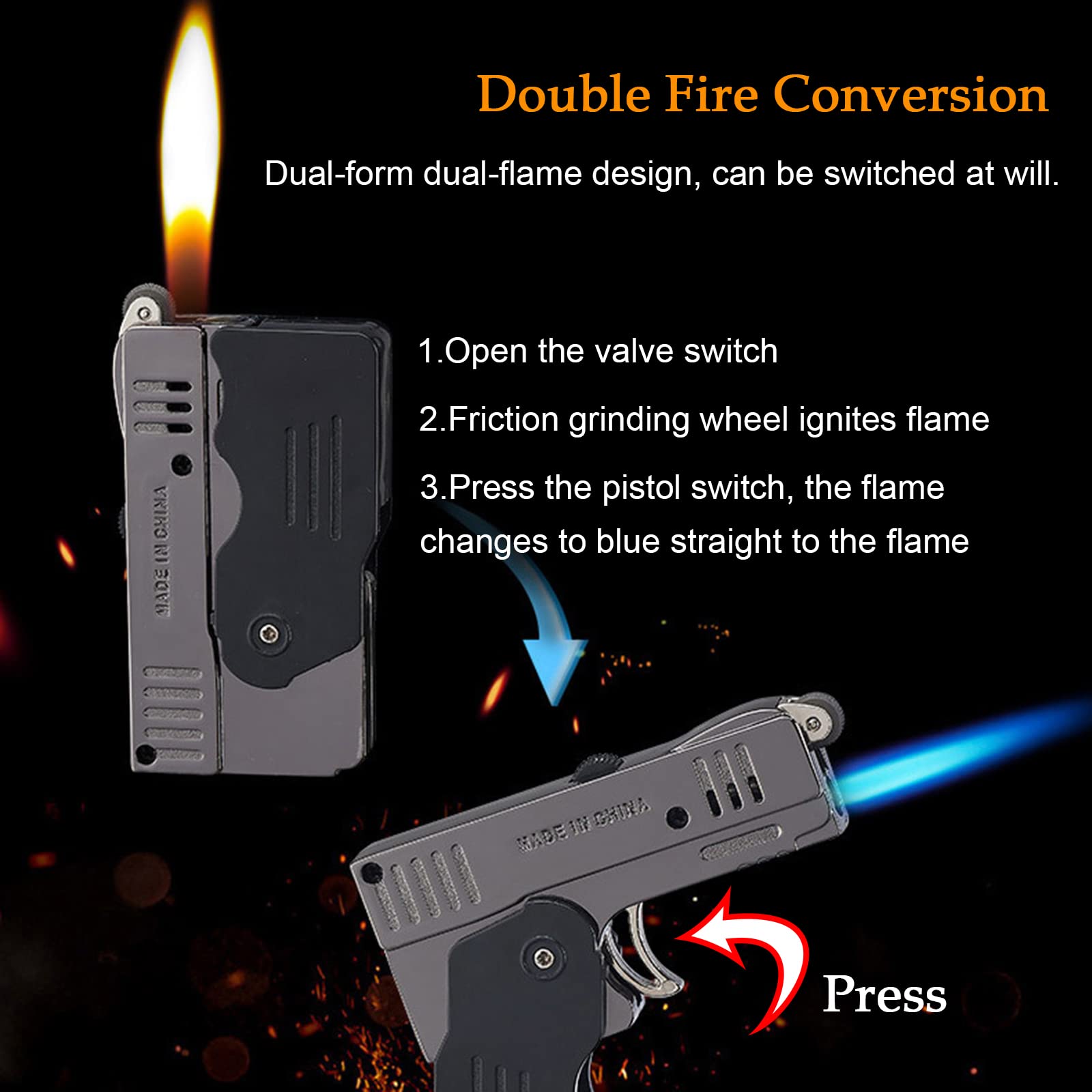 Premium Torch Lighter with Adjustable Dual Flame - Jet & Soft Flame | Refillable Butane Lighter with Safety Lock | Windproof, Foldable & Ergonomic Design for Outdoor Use (Black) - Perfect for Camping, BBQ, Candle Lighting & DIY Projects