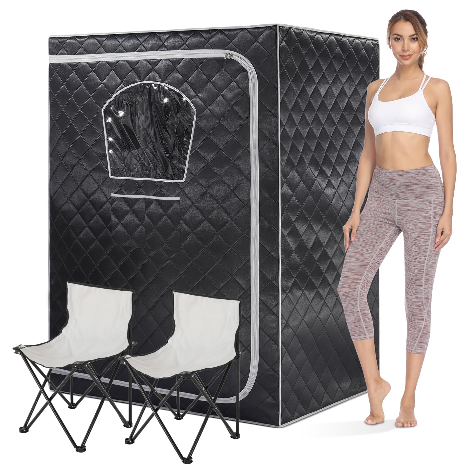 Gollense 2-Person Portable Steam Sauna Tent with 2 Folding Chairs - Full Size Home Spa for Relaxation & Detox - Indoor Personal Sauna (Steamer Not Included) - Perfect for Home Wellness, Stress Relief & Muscle Recovery