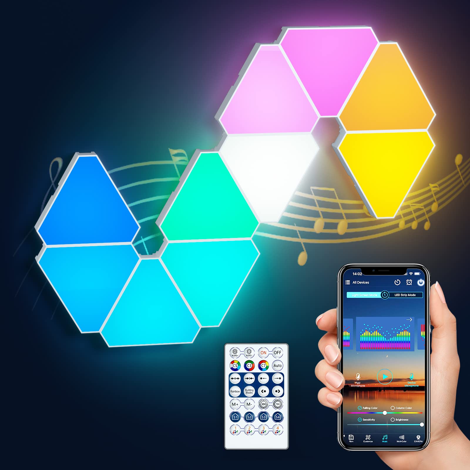 10 Pack Smart WiFi Triangle LED Lights for Wall - DIY Design, Music Sync, Alexa & Google Assistant Compatible - Perfect for Gaming Room, Bedroom Decor & Party Lighting