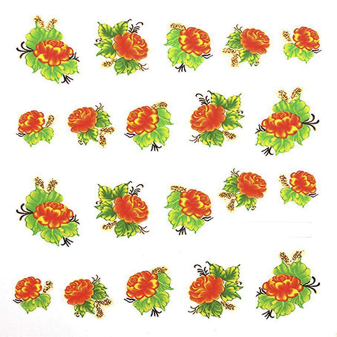 Orange Yellow Sunshine Peony Love Nail Art Decals - Water Transfer Stickers for Manicure (6.2x5.2cm) - Perfect for DIY Nail Designs, Salon Use & Special Occasions
