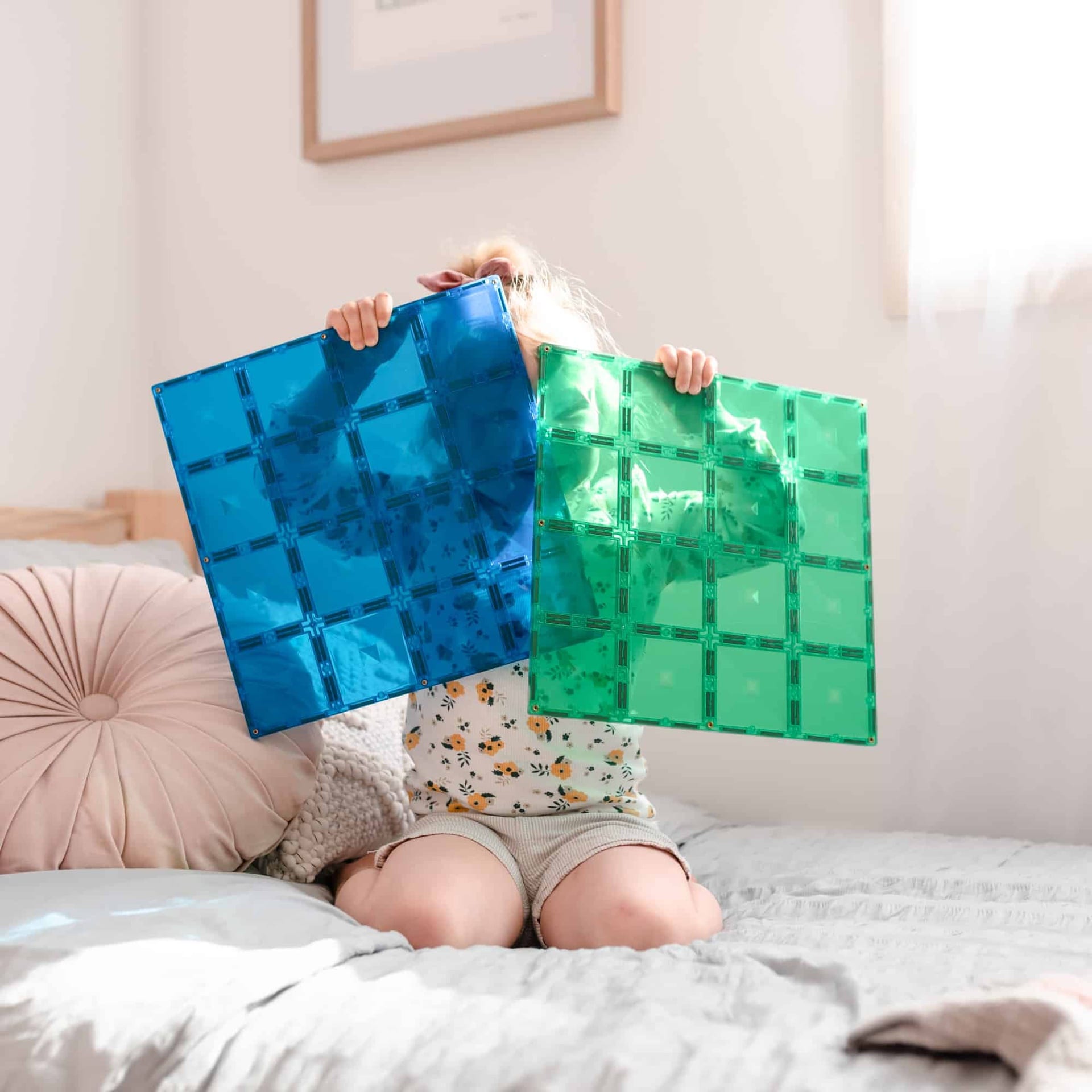 Connetix Magnetic Tiles - Rainbow Blue & Green Base Plates (2 Pack) | STEM Educational Toys for Kids | Perfect for Building, Learning & Creative Play