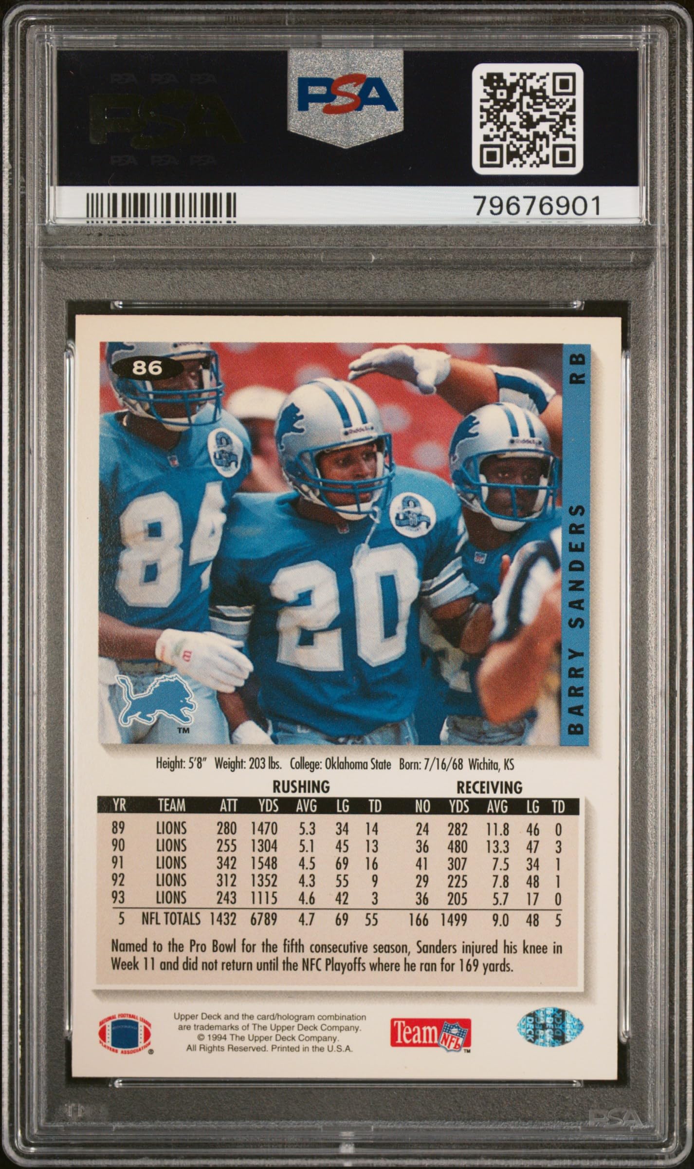 1994 Barry Sanders Collector's Choice Football Card #86 PSA 10 Graded - Rare NFL Detroit Lions Memorabilia for Sports Collectors & Football Fans