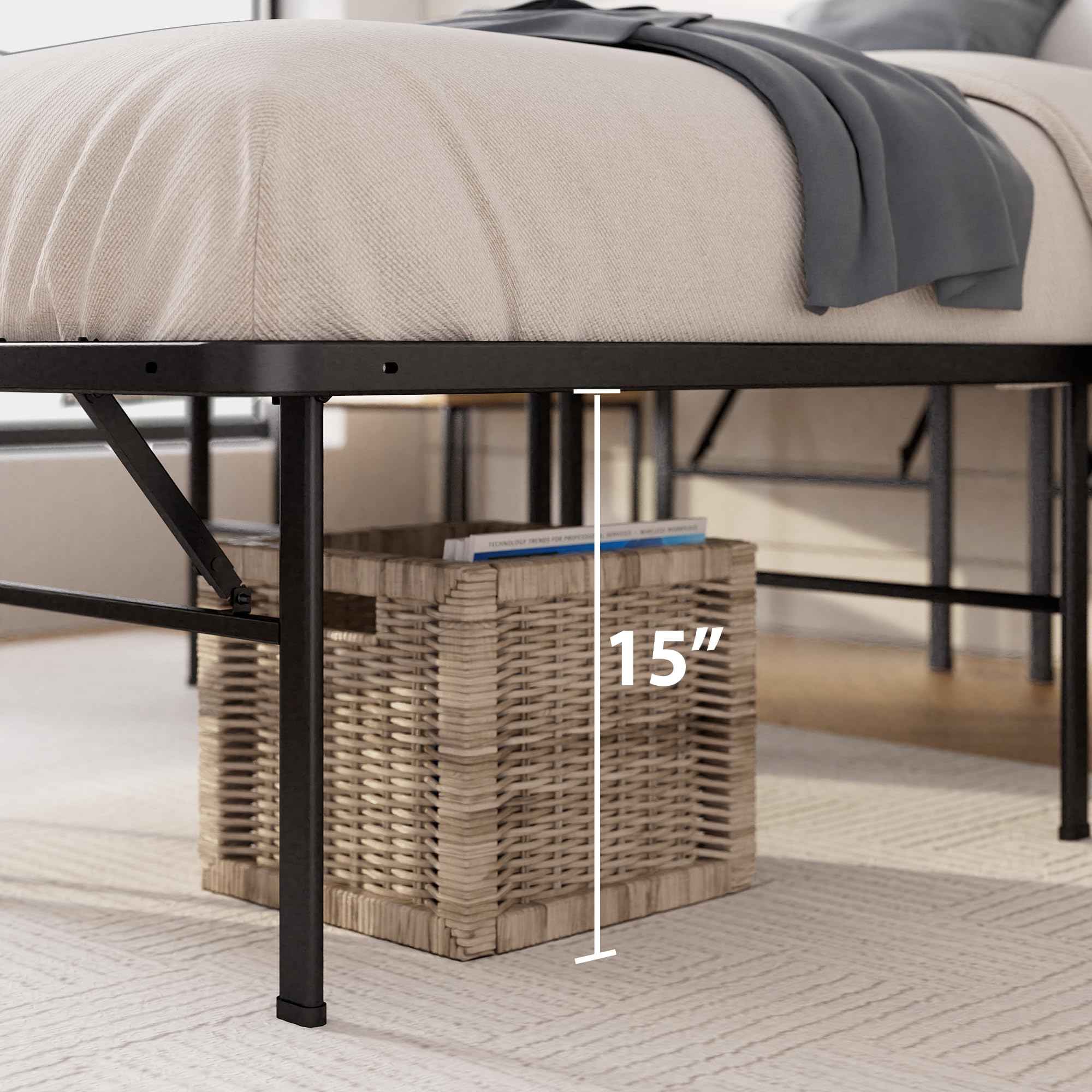 ZINUS SmartBase Heavy Duty 16 Inch Metal Platform Bed Frame - No Box Spring Needed, Sturdy Steel Frame with Underbed Storage, King Size - Perfect for Modern Bedrooms & Guest Rooms