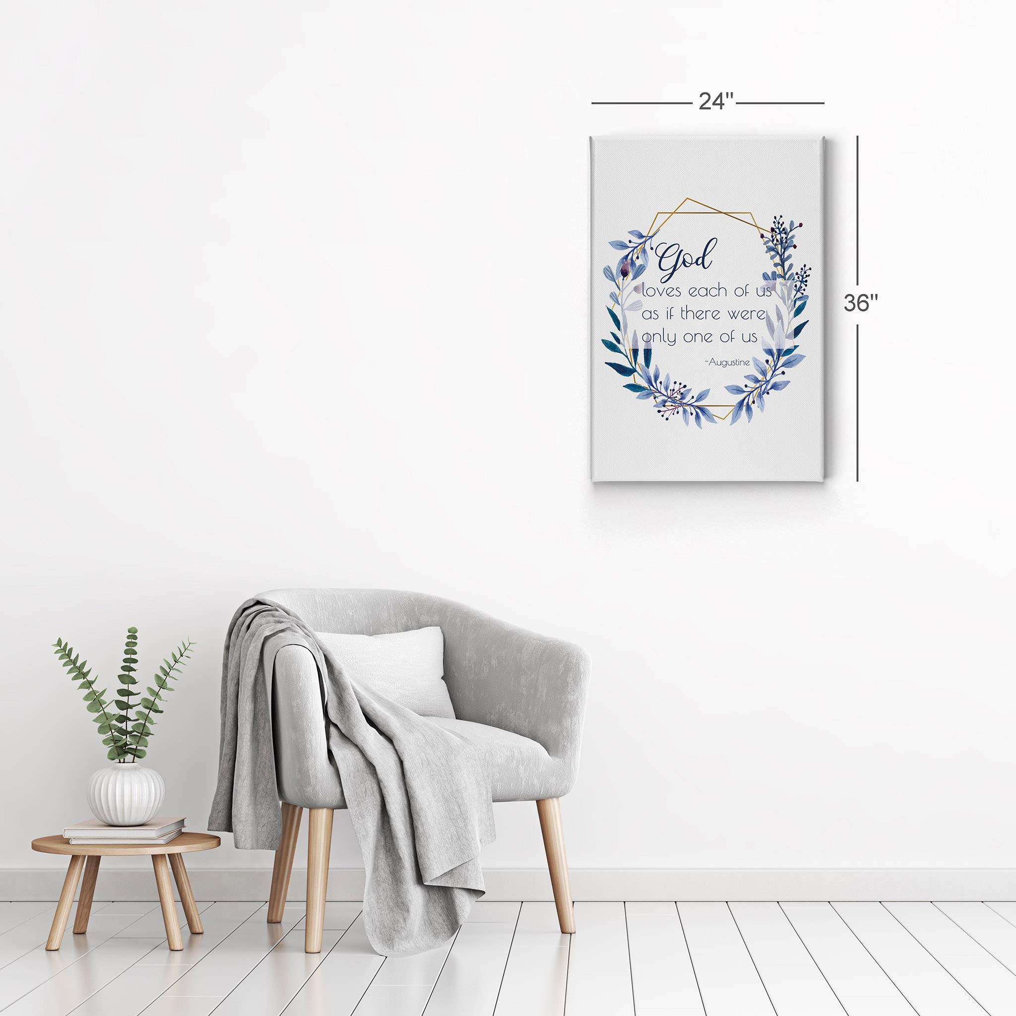 Augustine 'God Loves Each of Us' Bible Verse Canvas Wall Art - 36x24 Rustic Scripture Print, Ready to Hang, Made in USA - Perfect for Christian Home Decor, Church Gifts & Inspirational Living Room Art