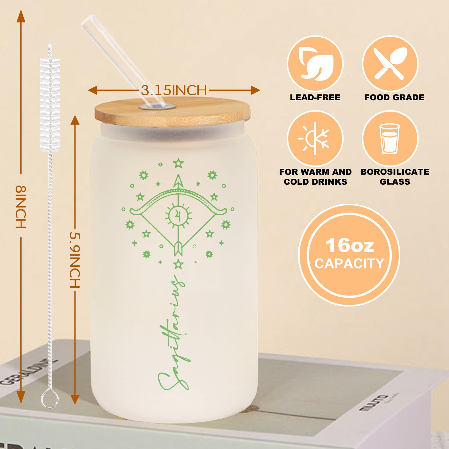 Sagittarius Zodiac Glass Tumbler - 16oz Astrology Gift for Women & Men - Perfect Birthday Present for Sagittarius Friends - Horoscope Spiritual Gift for Bestie - Ideal for Coffee, Tea & Office Use