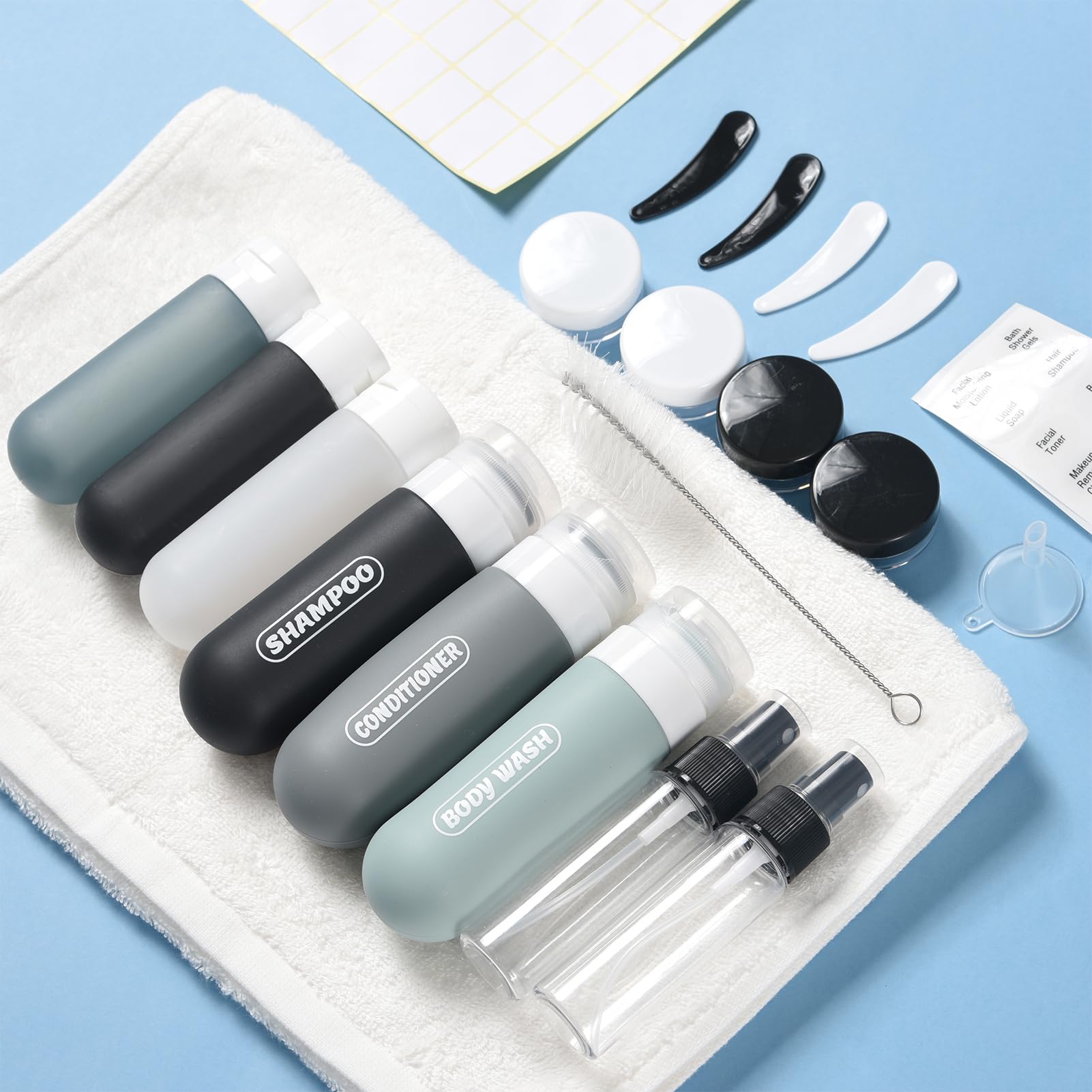 20 Pack TSA Approved Travel Bottles Set - Leak Proof Refillable Toiletries Containers for Shampoo, Conditioner & Cosmetics | Perfect for Air Travel, Gym & Vacation Essentials (Dark Color)