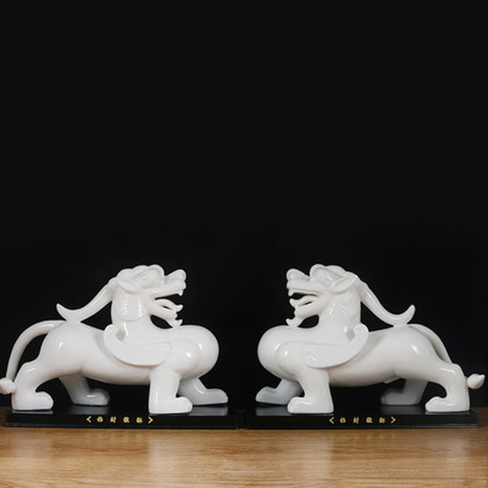White Pixiu Ornaments - Feng Shui Animal Statues for Home & Office Decor - Wealth & Protection