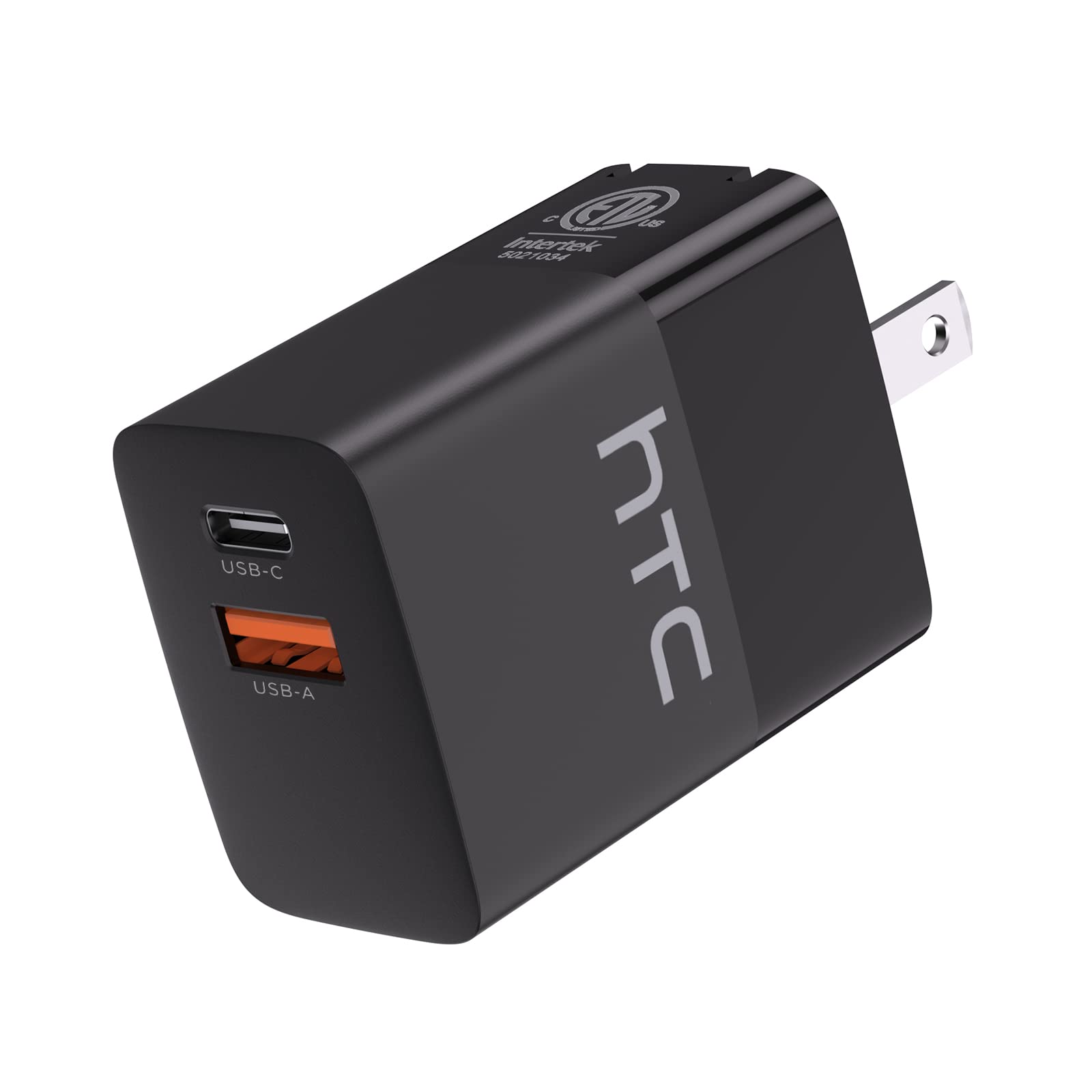 33W HTC USB C GaN Fast Charger with 20W USB A Port - Dual Port Wall Charger for iPhone 13/12/11, iPad, Samsung Galaxy, Google Pixel - Foldable Plug for Travel & Home Use