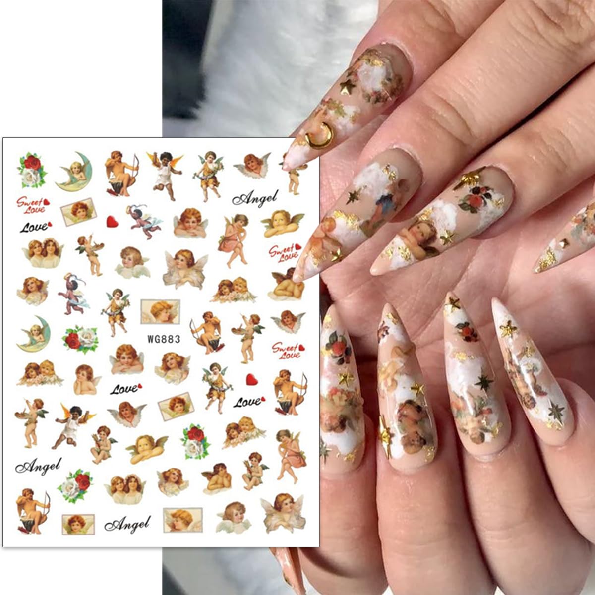 3D Cupid Angel Nail Stickers - Rose Heart Design for Valentine's Day DIY Manicure