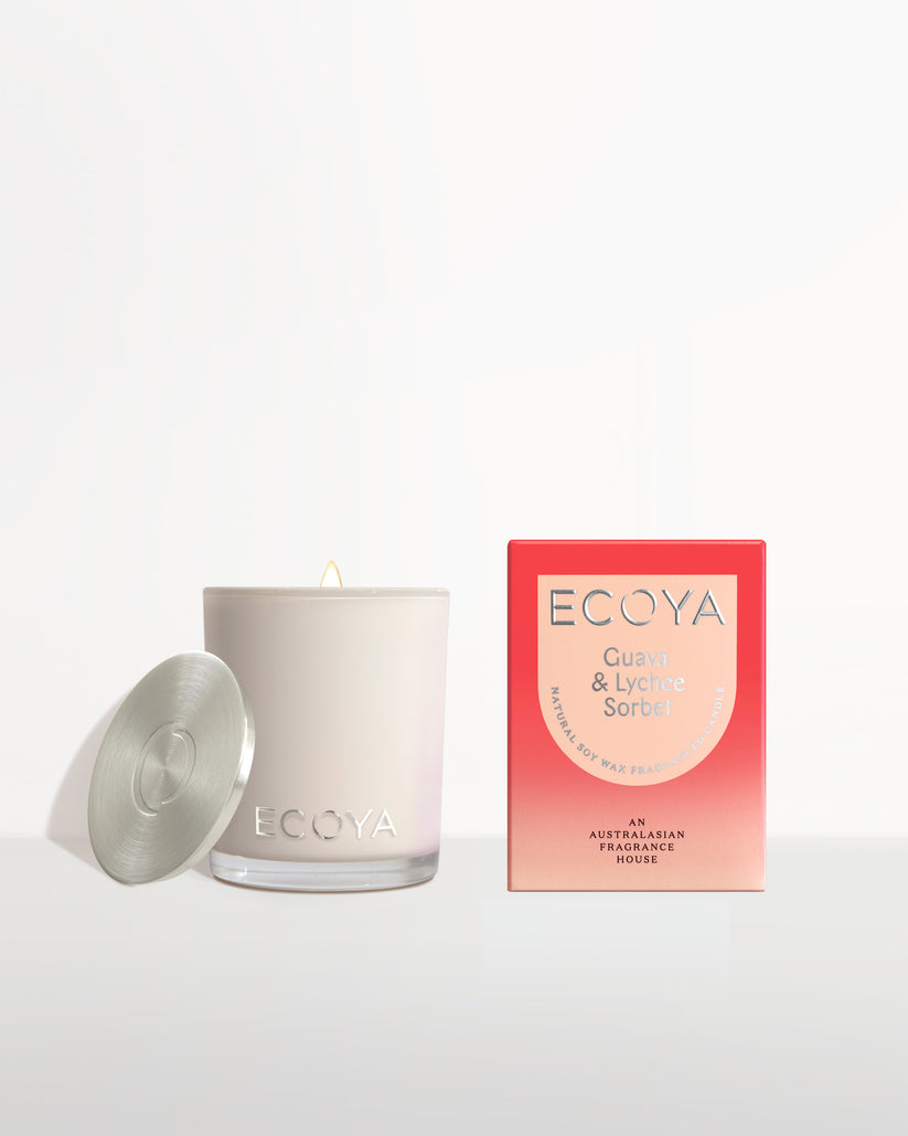 Ecoya Mini Madison Jar Candle - Guava & Lychee Scented Soy Wax Candle for Home, Office, Spa & Romantic Ambiance