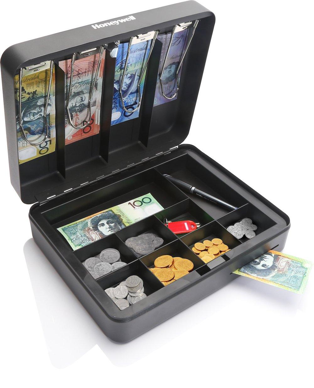Honeywell 6113 Deluxe Steel Cash Box with Key Lock - Secure Money Storage for Small Business, Retail Store & Home Use