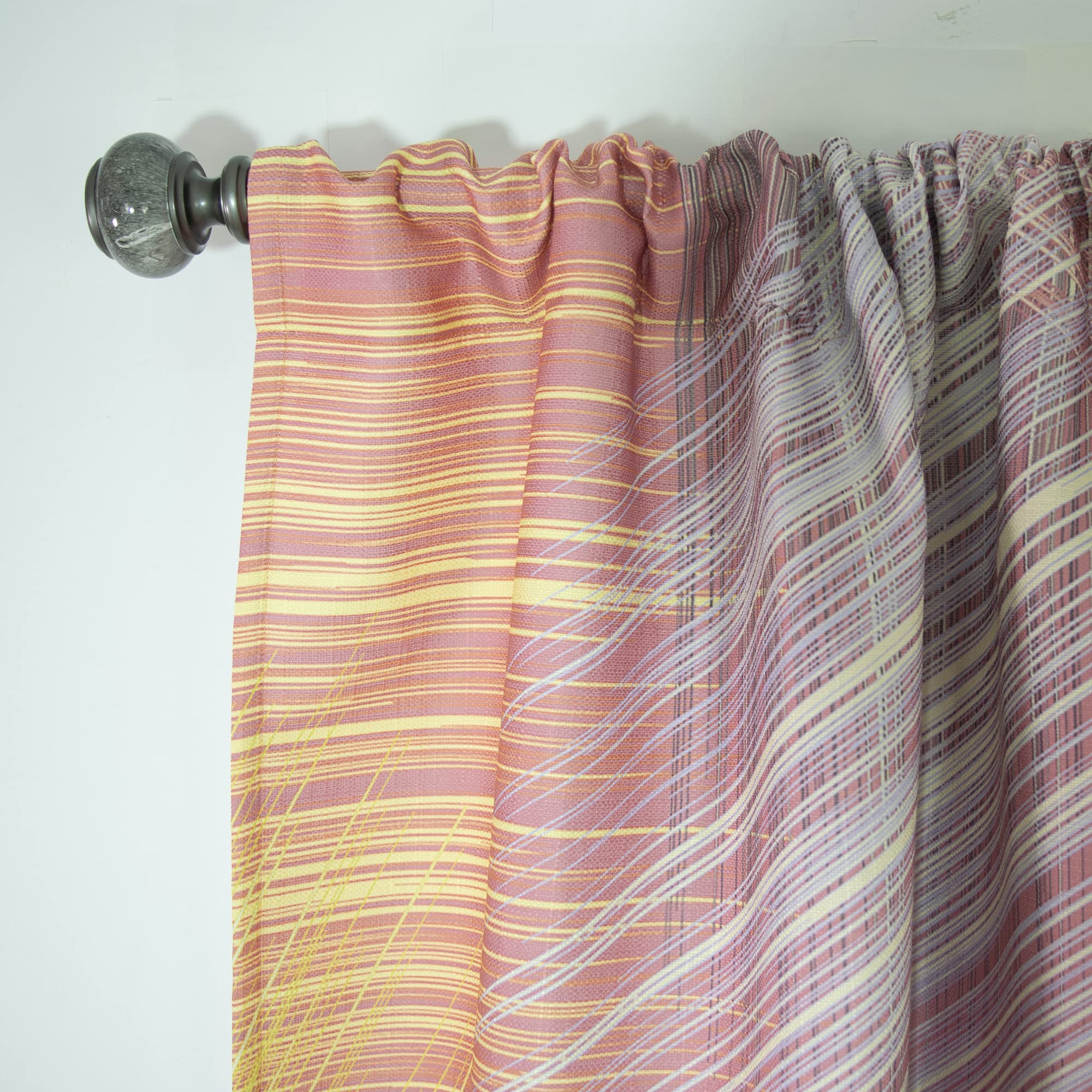 DesignQ Yellow and Pink Striped Thermal Insulated Curtains - 52x120 Inch Single Panel Window Drapes for Bedroom & Living Room - Energy Saving, Blackout, Home Decor