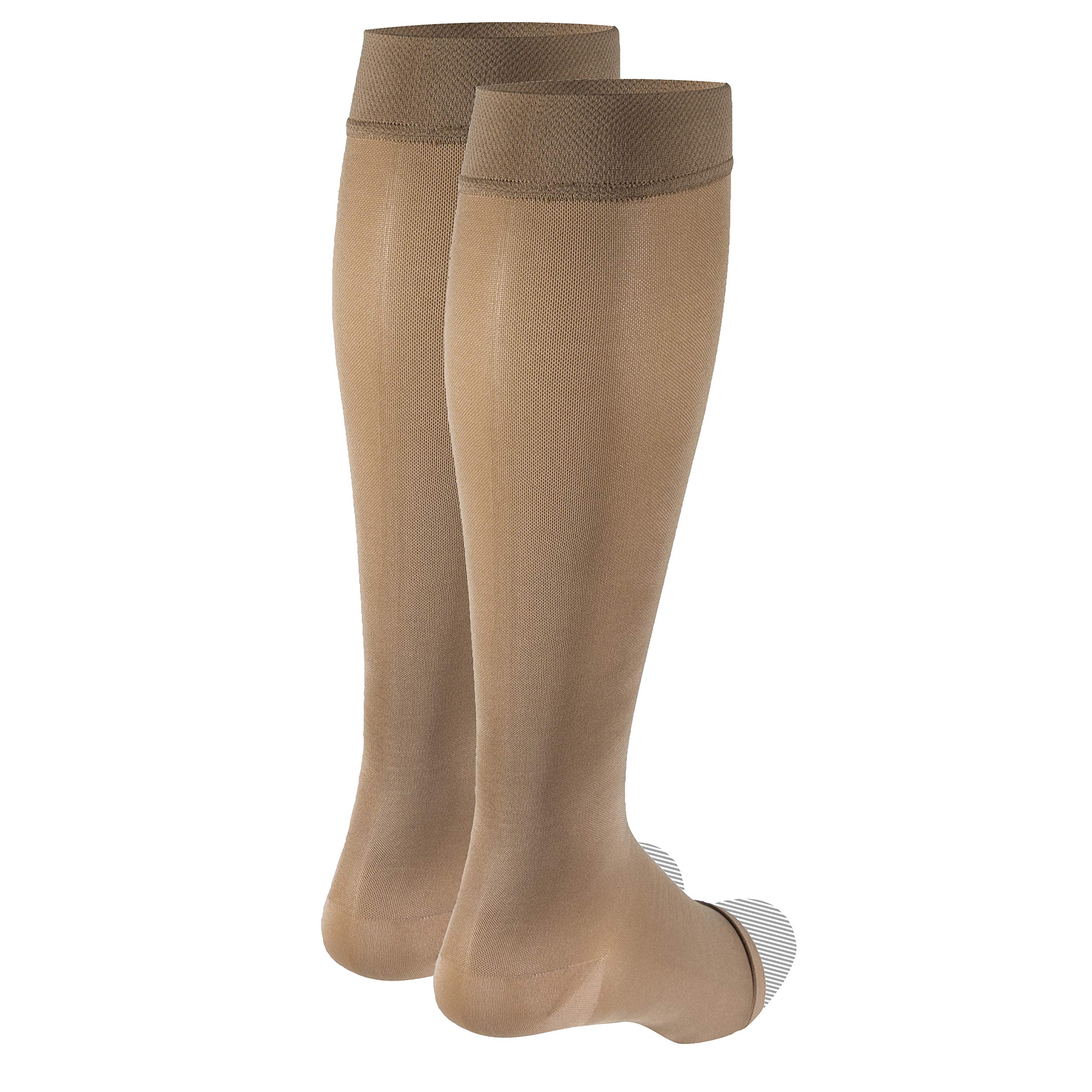 Truform Women's 15-20 mmHg Knee High Open Toe Compression Stockings - Opaque Beige Medium - Ideal for Travel, Pregnancy & Varicose Vein Relief