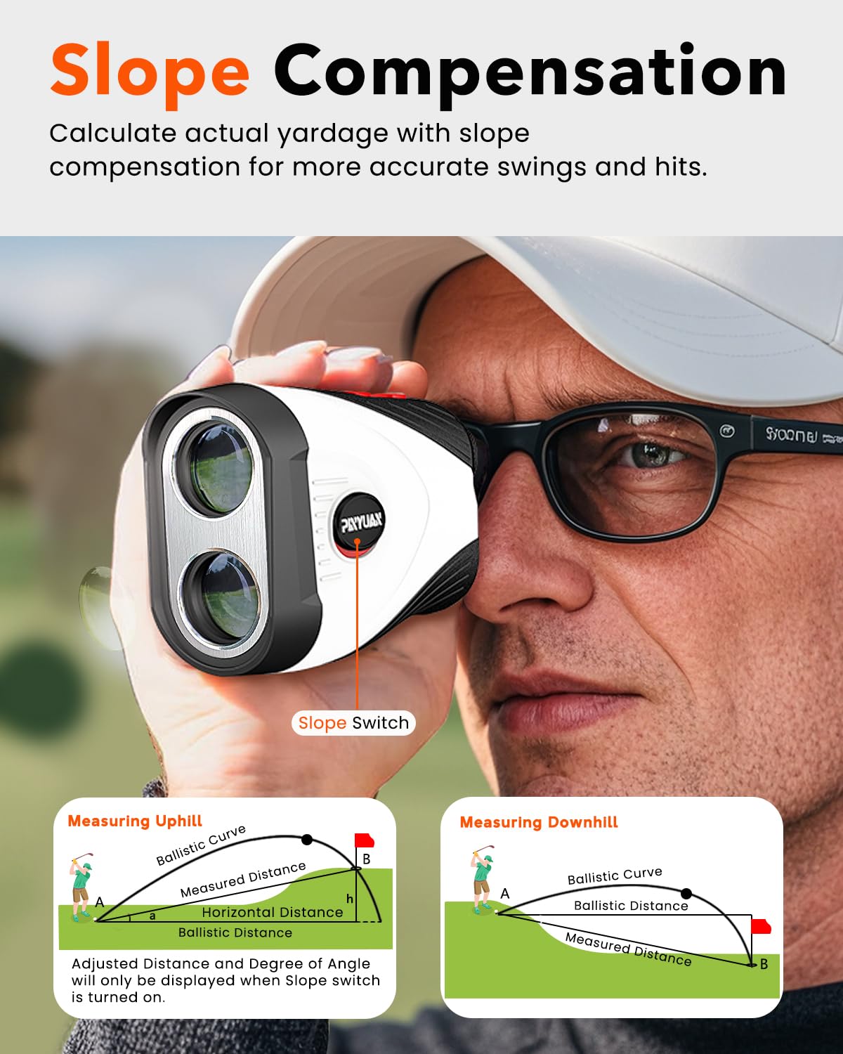 Premium Golf Rangefinder with Slope - 1200 Yards Laser Distance Finder, 7X Magnification & Flag Lock Vibration | Rechargeable Golf Accessory with Magnetic Stripe & Continuous Scan Mode for High-Precision Measurements | Perfect for Tournament Play & Course Practice