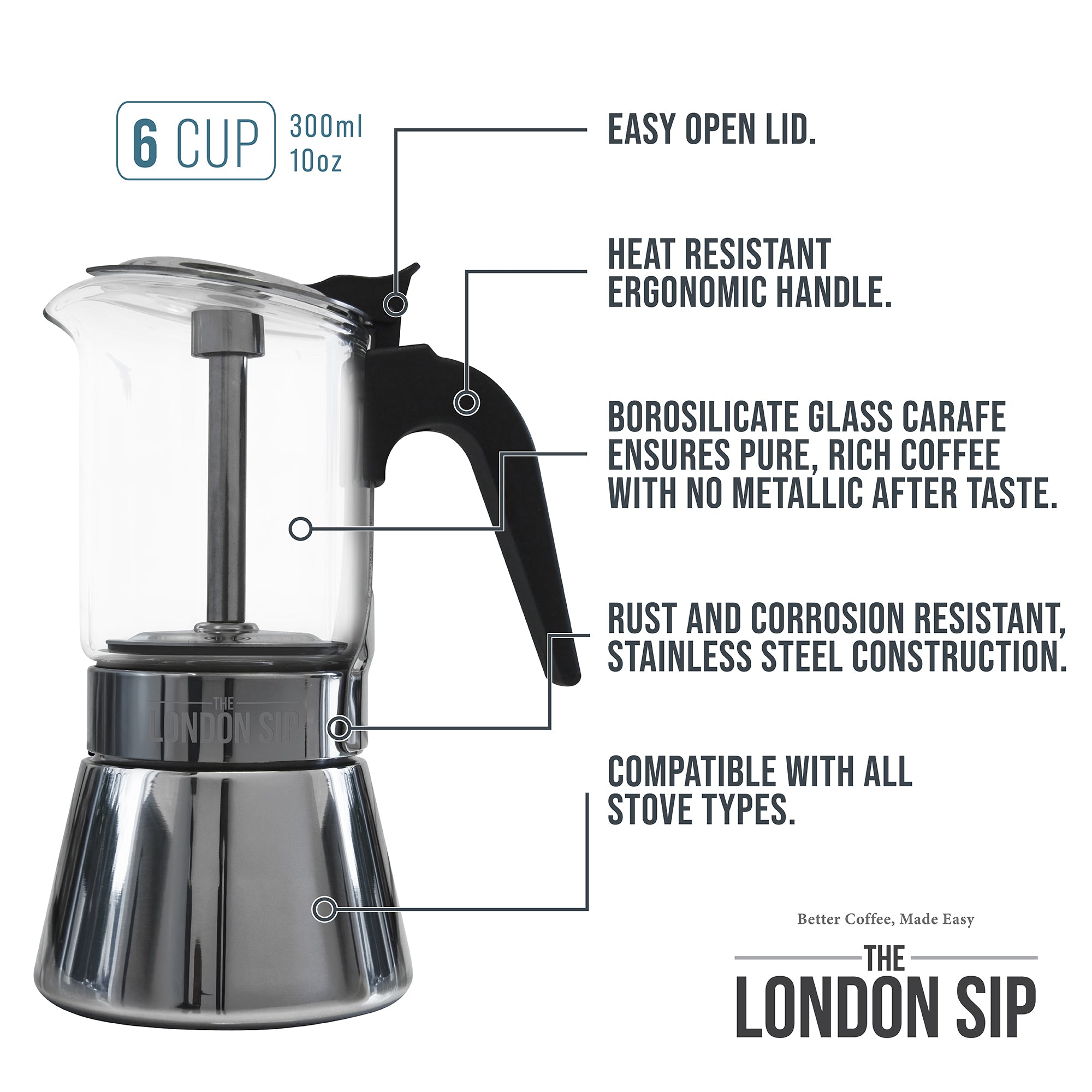 Premium Glass Stovetop Espresso Coffee Maker - Italian Style Moka Pot for Rich Espresso & Coffee - Perfect for Home, Camping & Gifts