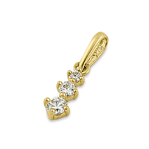 14K Solid Yellow Gold Triple Round Clear Cubic Zirconia Pendant Necklace - Elegant Jewelry Gift for Women, Perfect for Weddings, Anniversaries & Special Occasions