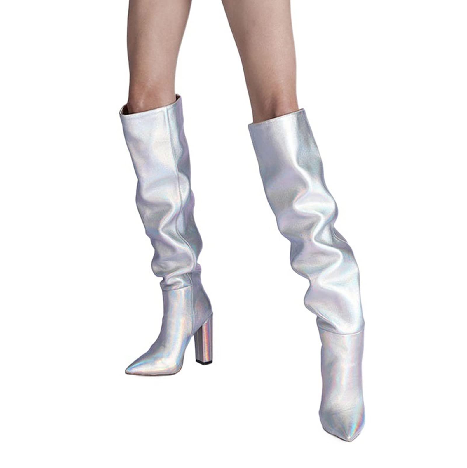 FiveShops Women's Fashion Thick Heel Knee High Boots - Leg Shaping Folded Design, Plus Size Ladies Shoes for Spring & Fall | Perfect for Office, Dating & Night Out