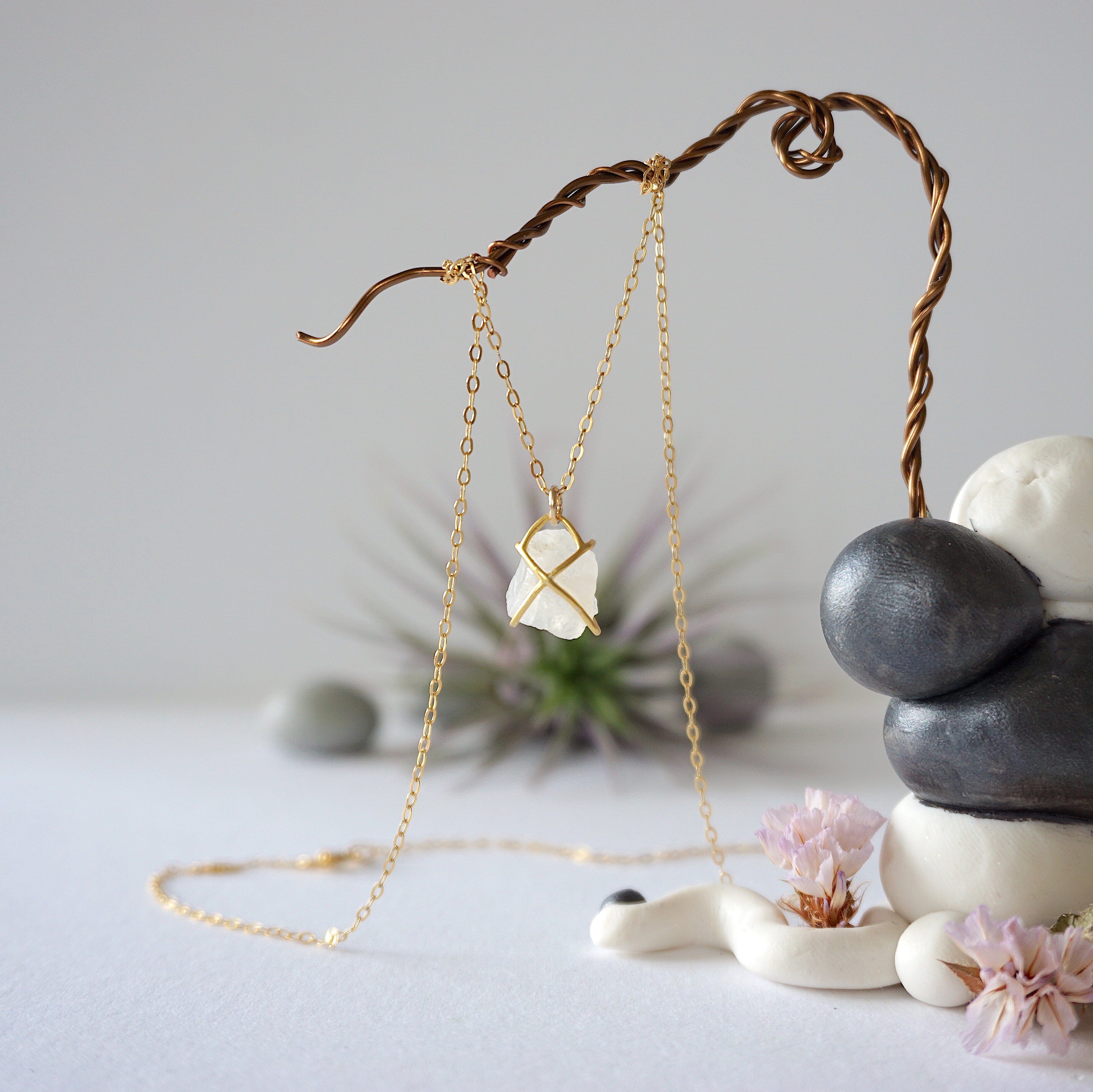 14K Gold Filled Rainbow Moonstone Huggie Charm Necklace for Women - Elegant Dainty Jewelry for Everyday Wear, Gift Giving & Special Occasions