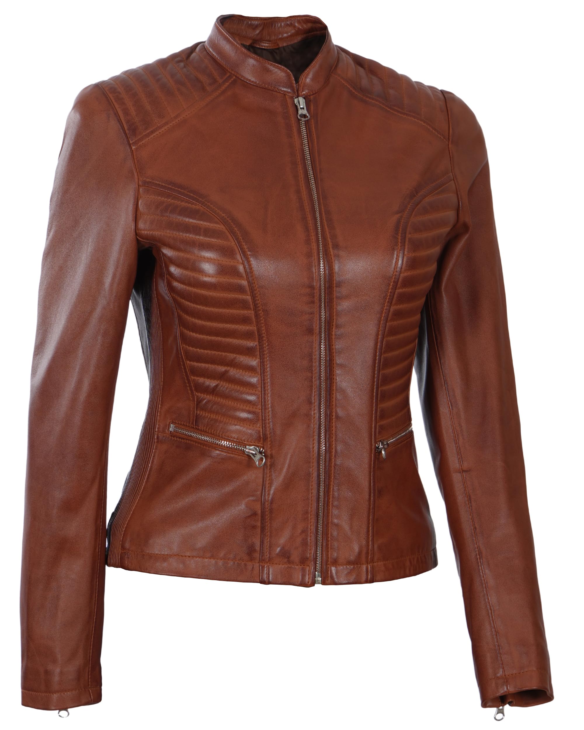 Decrum Genuine Leather Jacket for Women - Stylish Cafe Racer Motorcycle Jacket with Premium Quality | Perfect for Biker Fashion, Casual Outfits & Night Out Looks