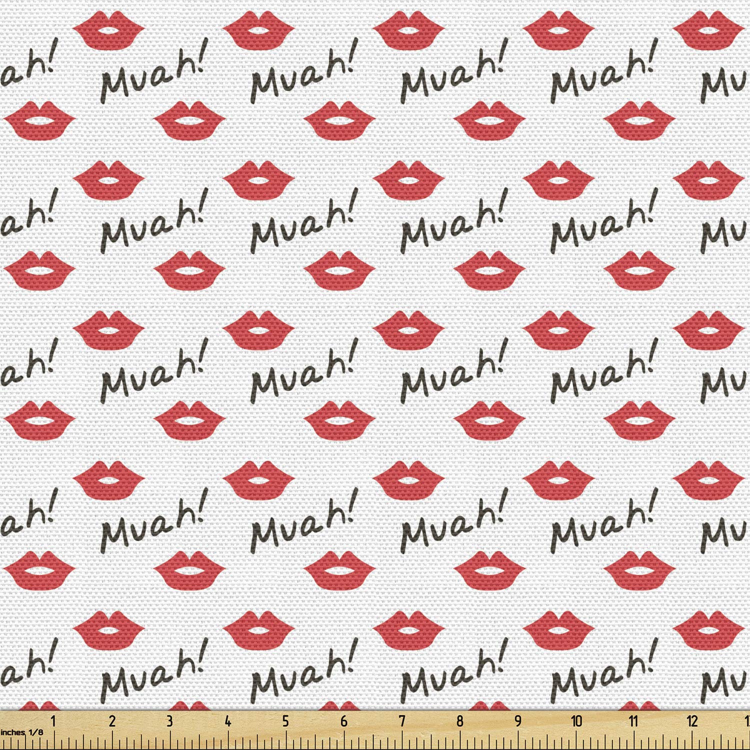 Ambesonne Red Lips Kiss Marks Fabric by The Yard - Romantic Feminine Pattern for Upholstery, Curtains & Home Decor - Valentine's Day Gift Idea - 10 Yards Vermilion White Fabric for DIY Crafts, Pillows & Fashion Accessories