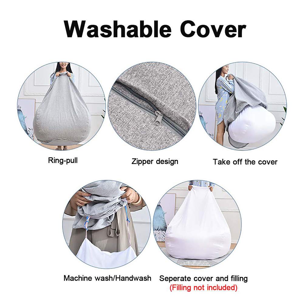 Waterproof Bean Bag Chair Cover - Dark Blue Lazy Lounger Sofa Cover for Adults & Kids, Storage Toy Bag Replacement (No Filling Included) - Perfect for Living Rooms, Playrooms & Dorm Decor
