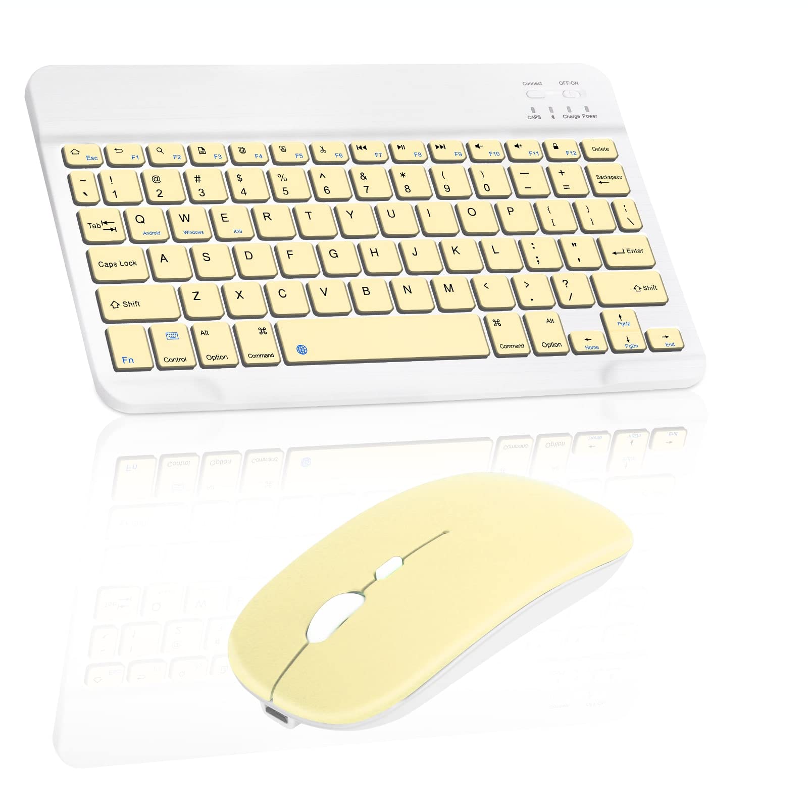 Rechargeable Bluetooth Keyboard and Mouse Combo - Ultra Slim Full-Size Wireless Keyboard & Ergonomic Mouse for Mac, iPad, Tablet, PC, Laptop - Compatible with Oppo A16 - Banana Yellow - Perfect for Office, Home, and Travel Use