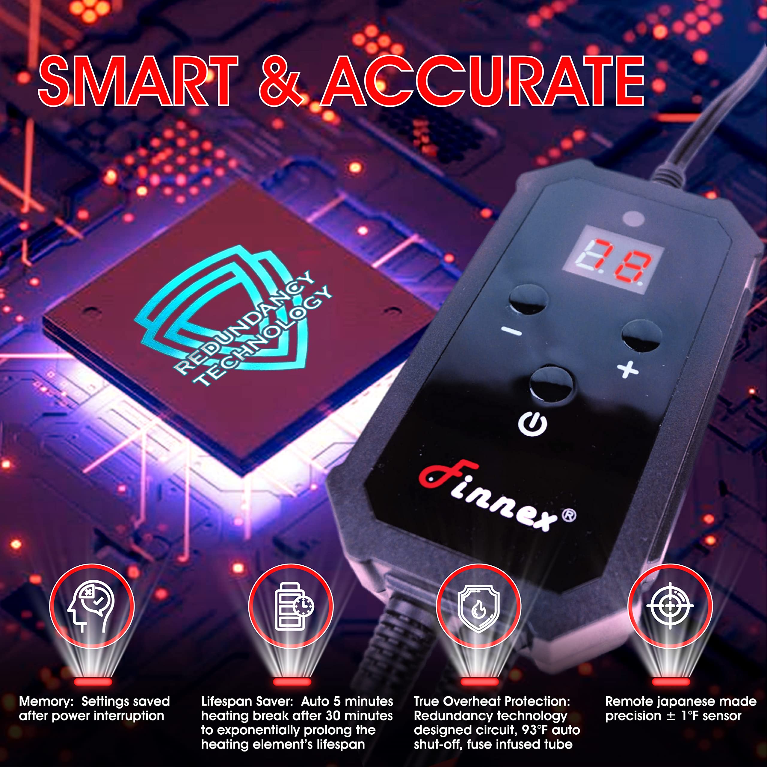 Finnex Titanium Aquarium Heater 800W - ETL Certified, Redundancy Protection & Heater Guard - Reliable Fish Tank Water Heater for Saltwater & Freshwater Aquariums - Perfect for Home, Office & Aquatic Pet Stores