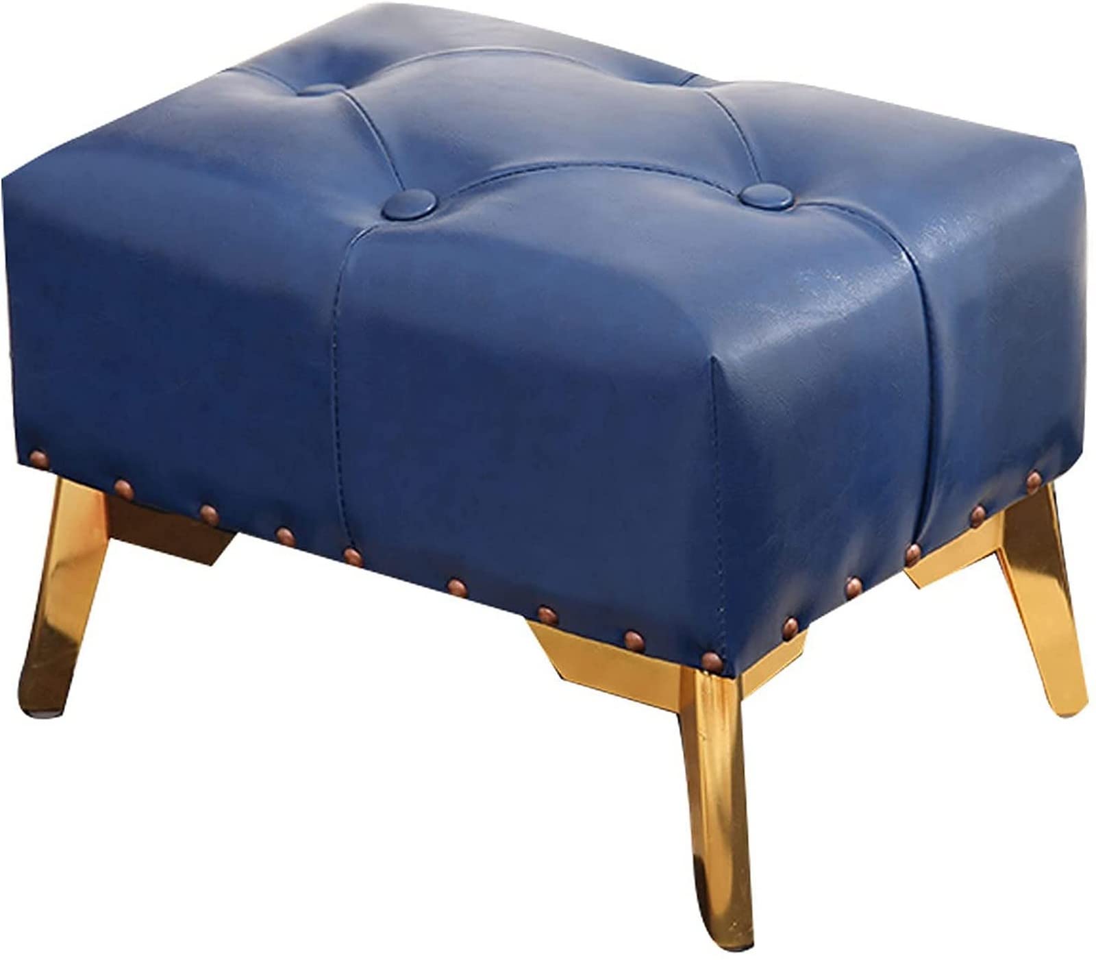 Blue PU Wooden Footstool - Versatile Sofa Stool & Shoe Changing Stool for Living Room, Study, Bedroom & Dining Room Decor | Comfortable Home Seating Solution