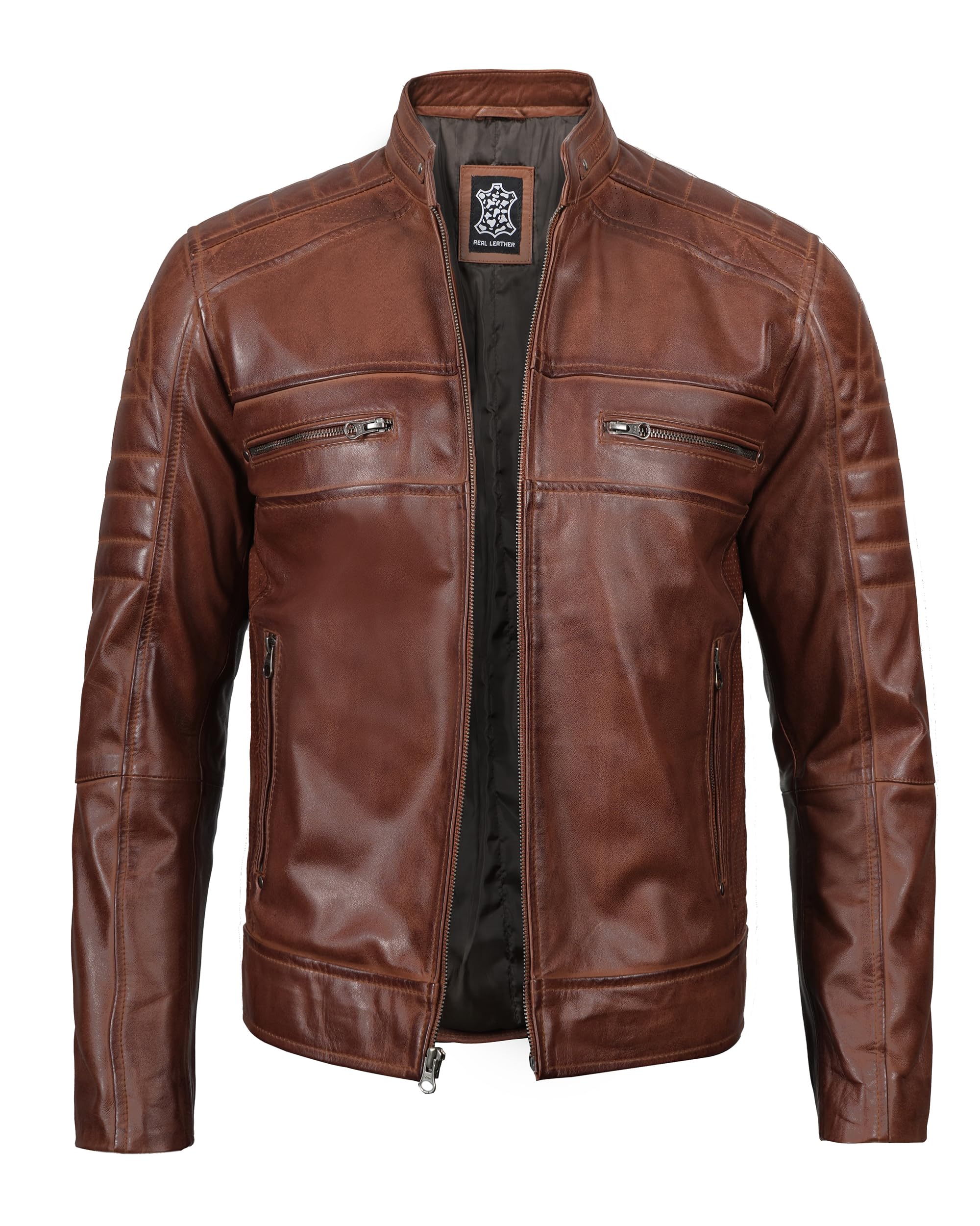 Decrum Men's Real Lambskin Leather Jacket - Cafe Racer Style Fashion Motorcycle Jacket for Men | Perfect for Riding, Casual Wear & Night Out