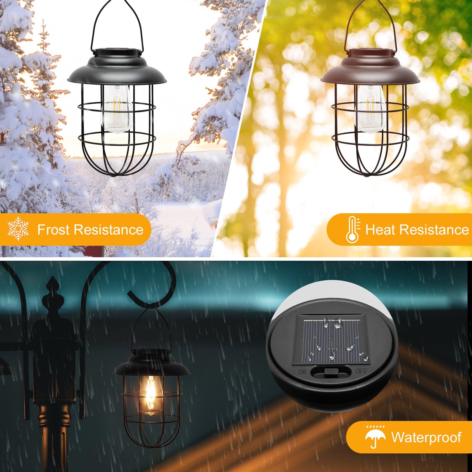 Pearlstar Hanging Solar Lantern - Waterproof Outdoor Solar Lights for Garden, Yard, Patio, Pathway - Large Metal Farmhouse Decor with Warm White Light - Perfect for Backyard, Wedding, Party, and Holiday Decorations