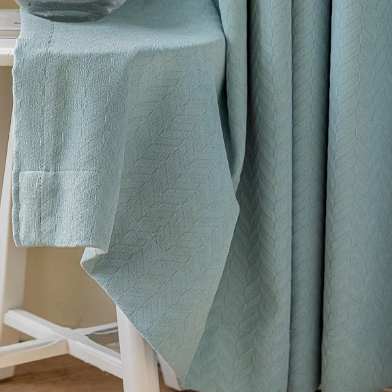 Priscilla Sky Blue Chenille Jacquard Blackout Thermal Curtains - Energy Efficient, Noise Reducing, Custom Size for Living Room & Bedroom