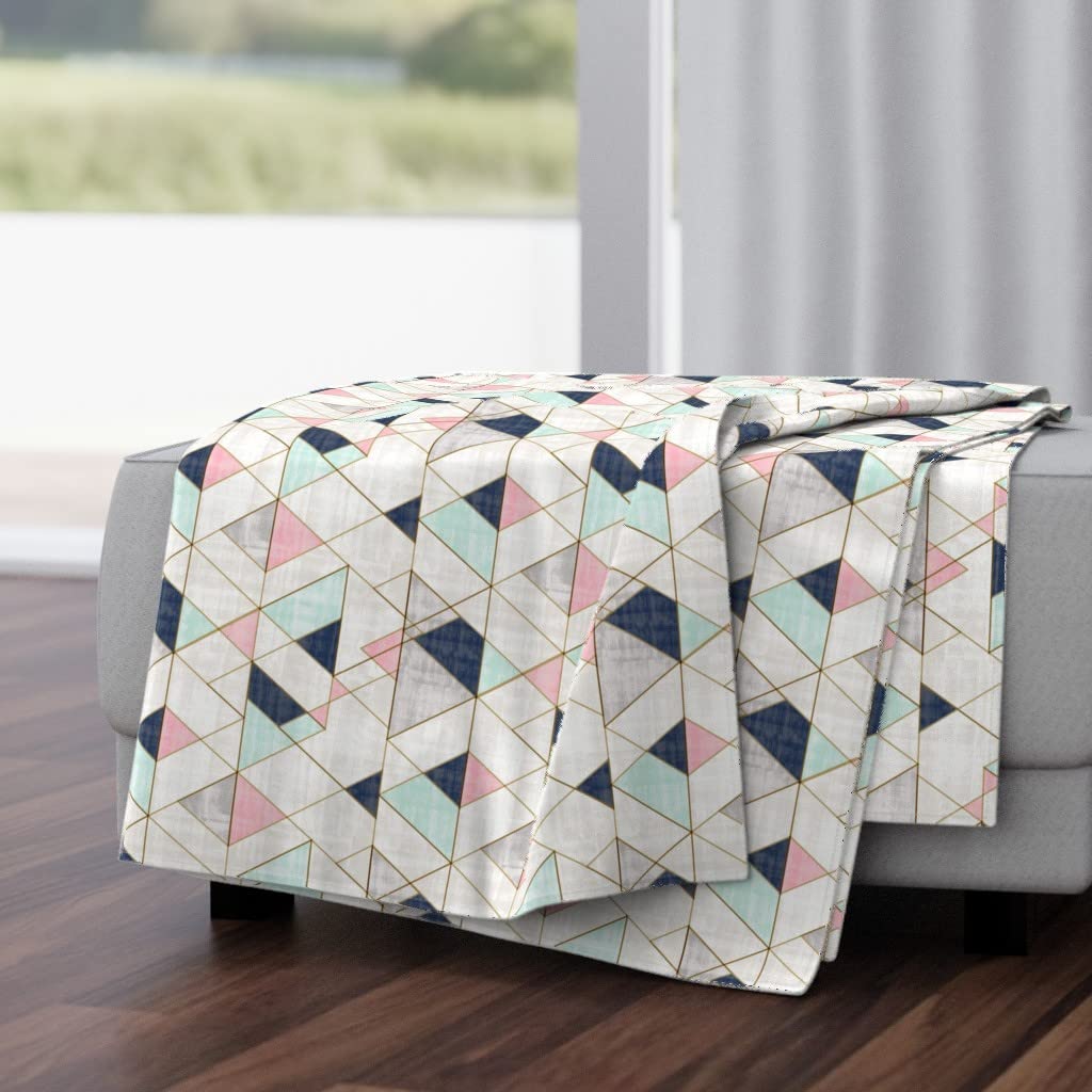 Luxe Velvet Throw Blanket 50x70 Inches - Midcentury Modern Geometric Design in Blush, Navy & Mint | Soft Watercolor Triangle Pattern | Perfect for Sofa, Bed & Home Decor