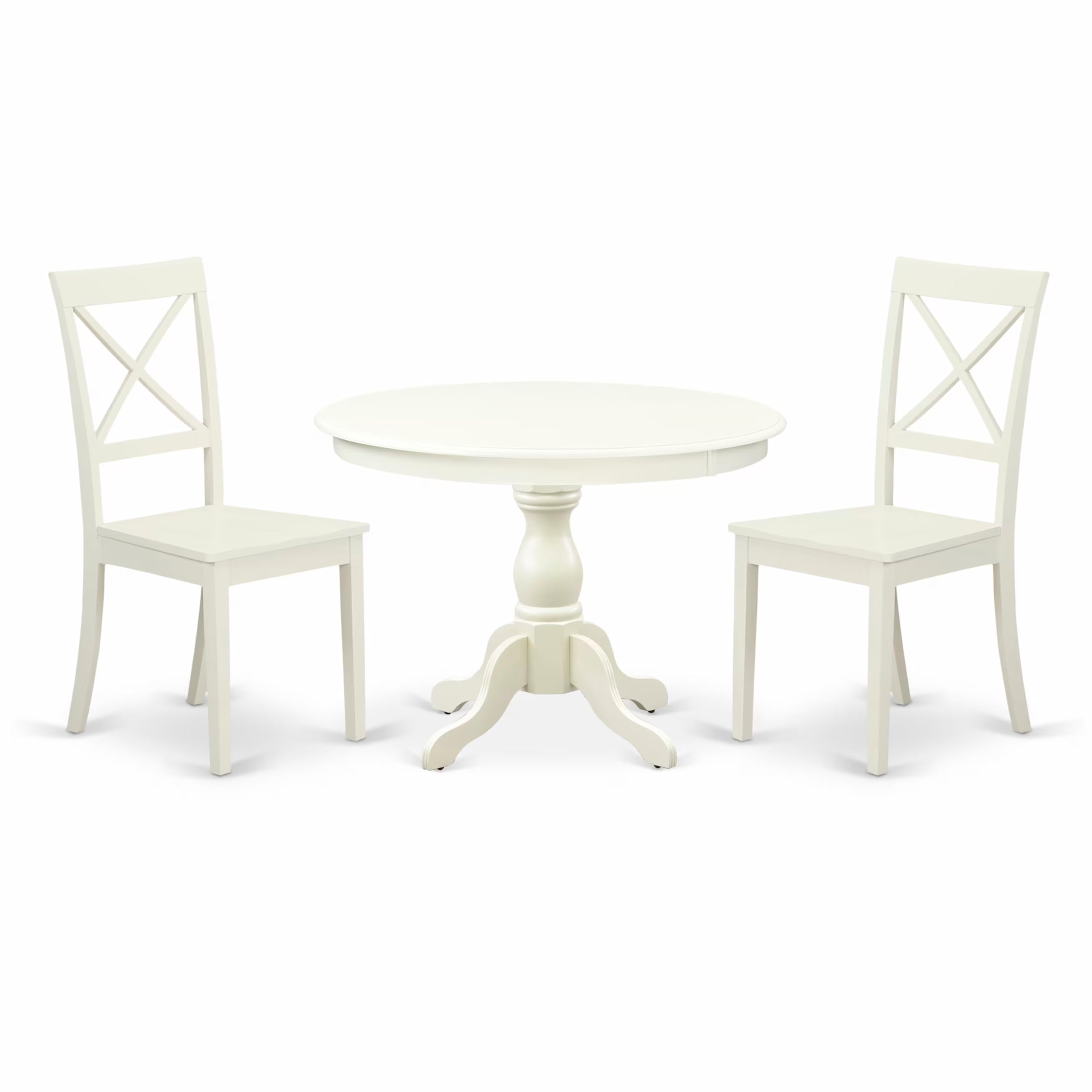 East West Furniture HBBO3-LWH-W 3-Piece Round Kitchen Dining Set with Pedestal Table & 2 Chairs, 42x42 Inch, Linen White - Perfect for Small Spaces, Breakfast Nooks & Cozy Apartments