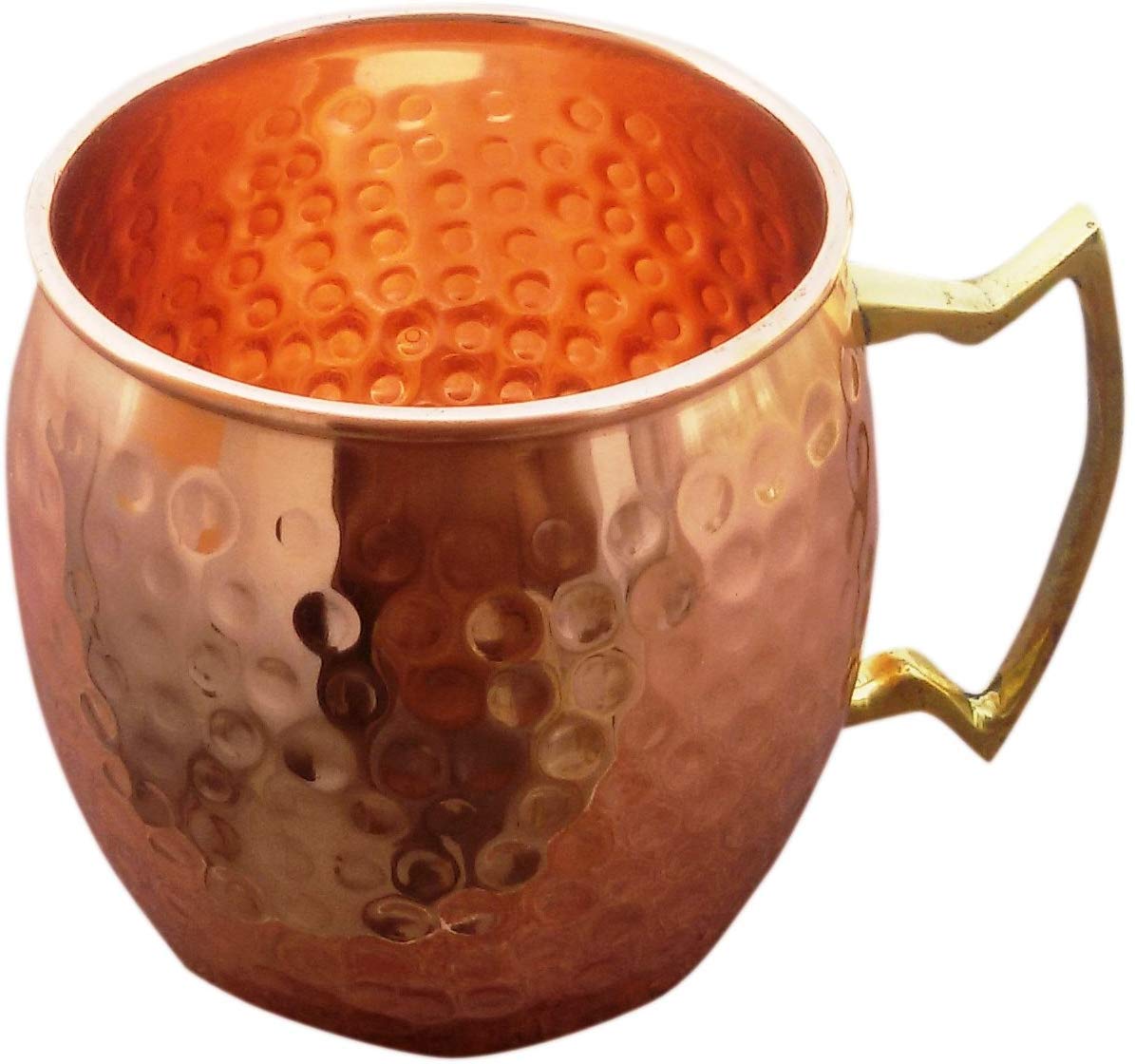 Handmade Indian Solid Copper Moscow Mule Mugs - 450ml Hammered Beer Cup with Brass Handle (Set of 8) - Perfect for Cocktails, Iced Coffee & Home Bar Decor